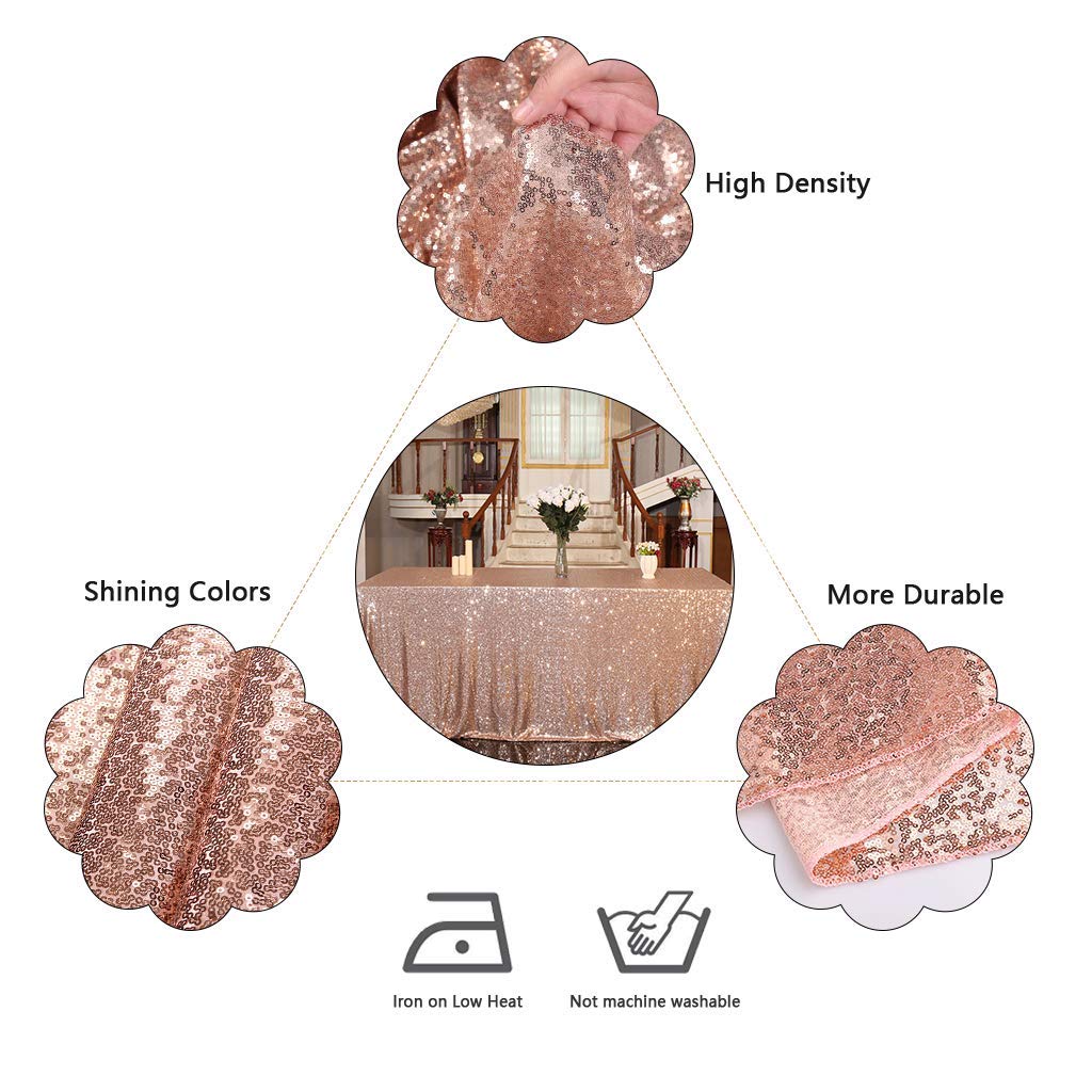 Juya Delight 60'' X 120'' Rose Gold Sequin Tablecloth Rectangle For Wedding Birthday Party Festival Ceremony Cake Dessert Table