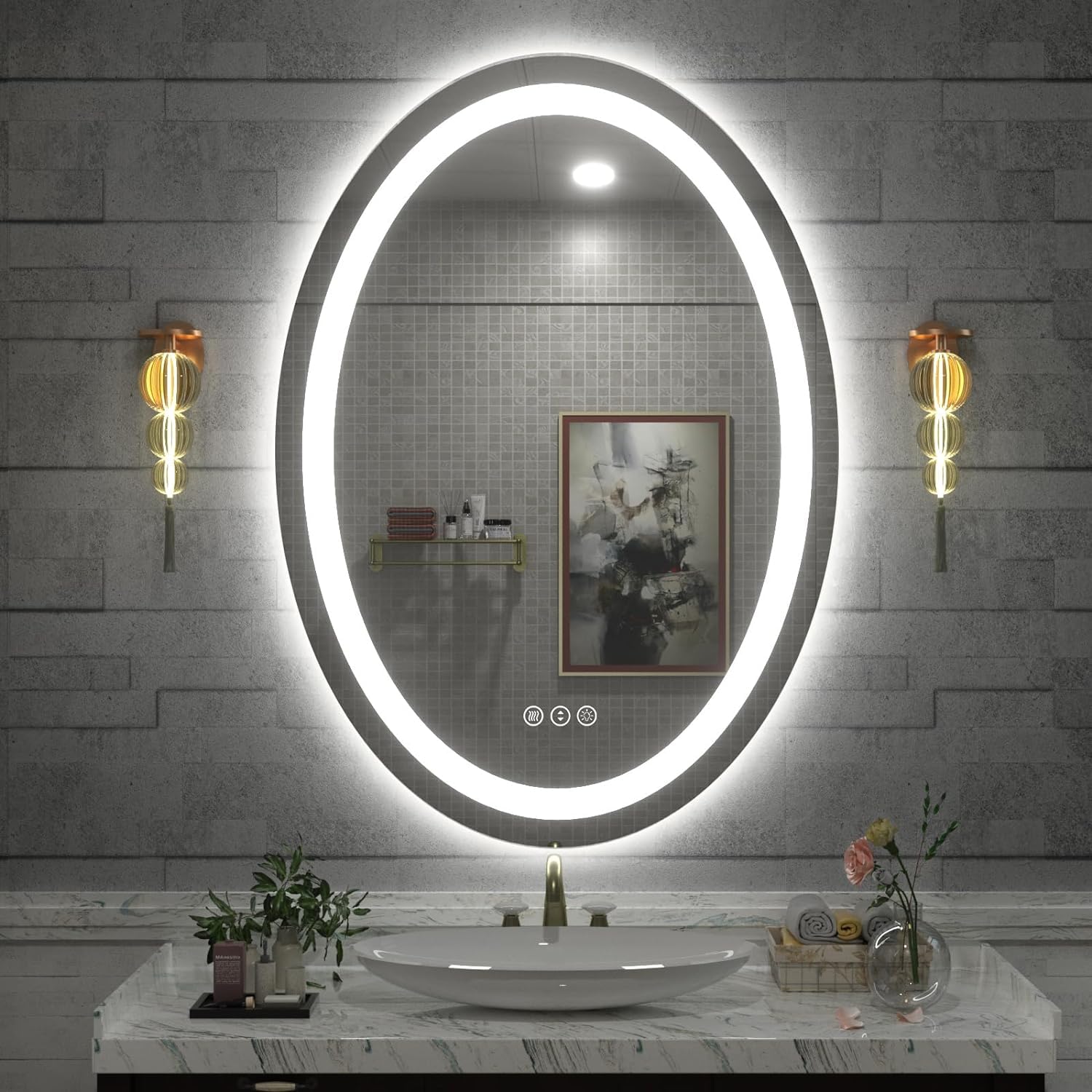 Smiror Oval Led Bathroom Mirror 24X36, Lighted Vanity Mirror For Wall, Anti-Fog, Shatter-Proof, Dimmable, Memory, 3 Colors (Fron