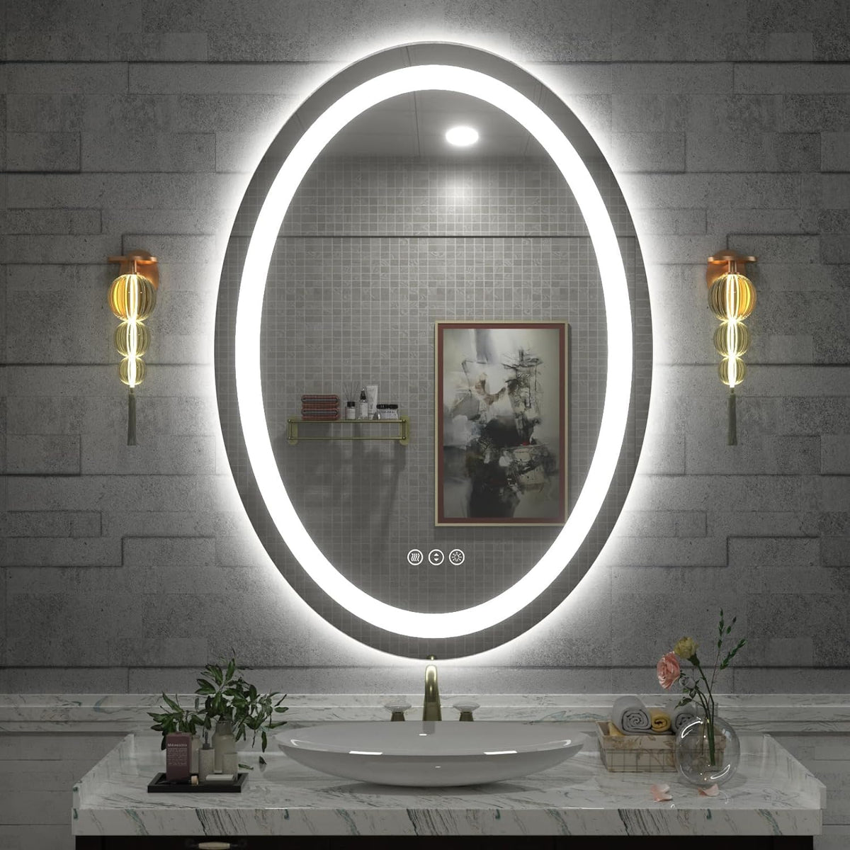 Smiror Oval Led Bathroom Mirror 24X36, Lighted Vanity Mirror For Wall ...