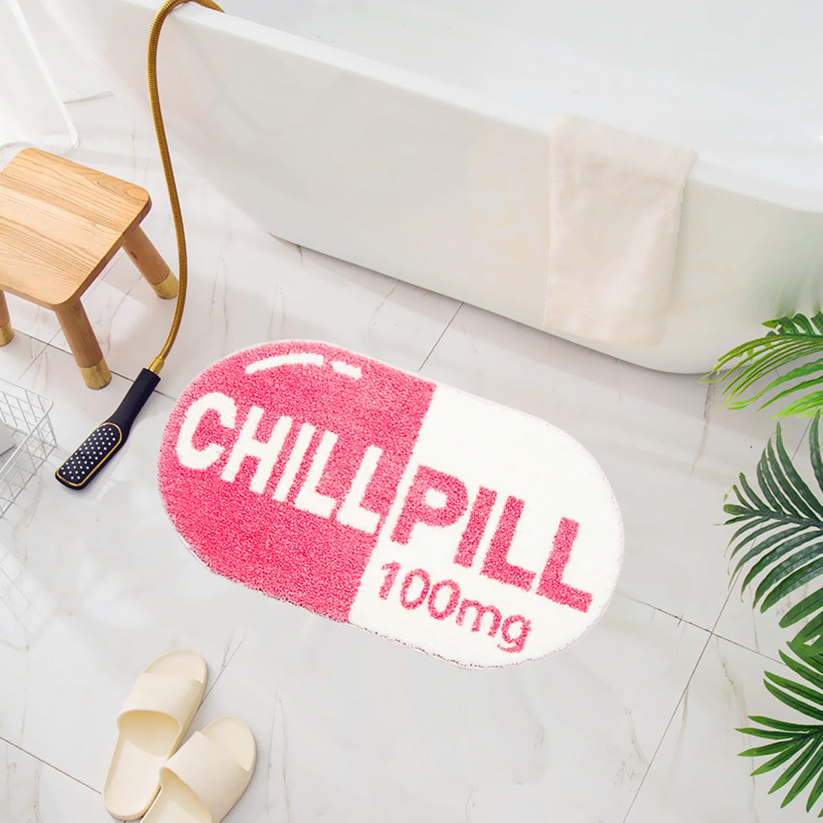 Ukeler Cute Chill Pill Bath Mat Pink Funny Absorbent Small Bathroom D  Cor Rug Non Slip Washable Accent Bathroom Rugs For Shower