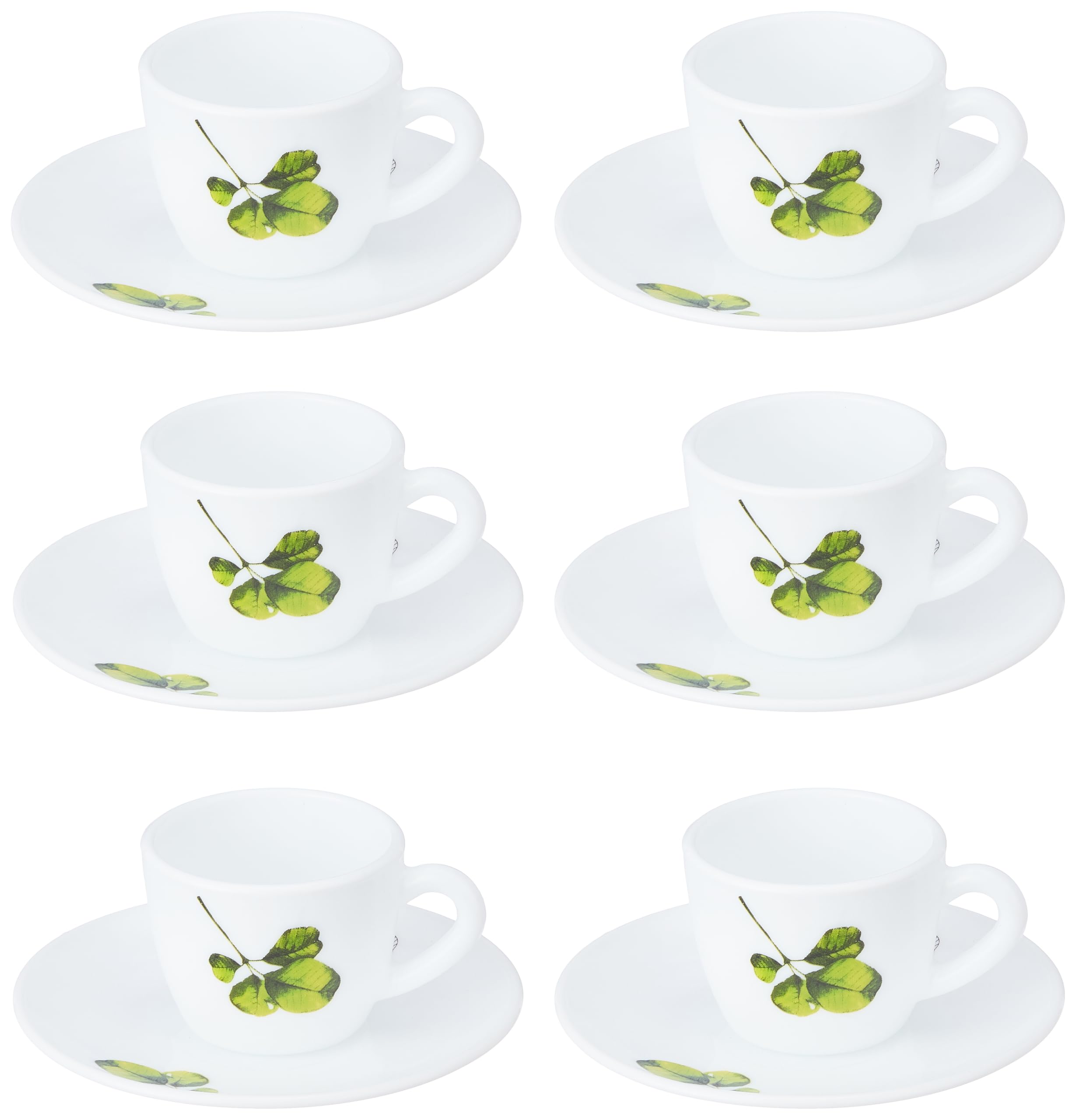 Larah By Borosil Oval Opalware Cup And Saucer Set Of 12 Pcs | Tea/Coffee Cups 90 Ml | Microwave & Dishwasher Safe | BoneAsh Fre