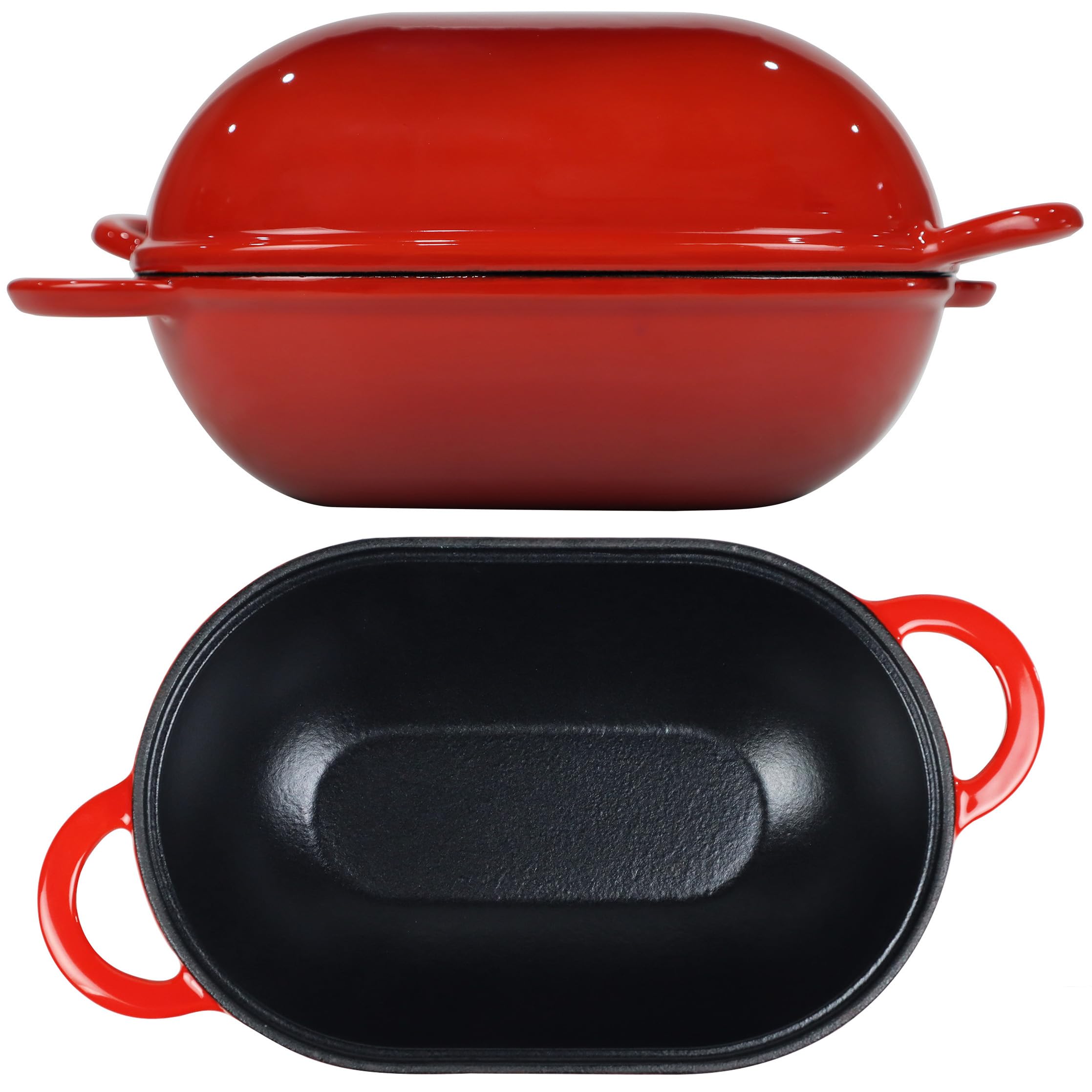 Crucible Cookware Enameled Cast Iron Bread Pan Dutch Oven With Lid And Loop Handles - Red - Oven Safe Form For Baking And Cookin