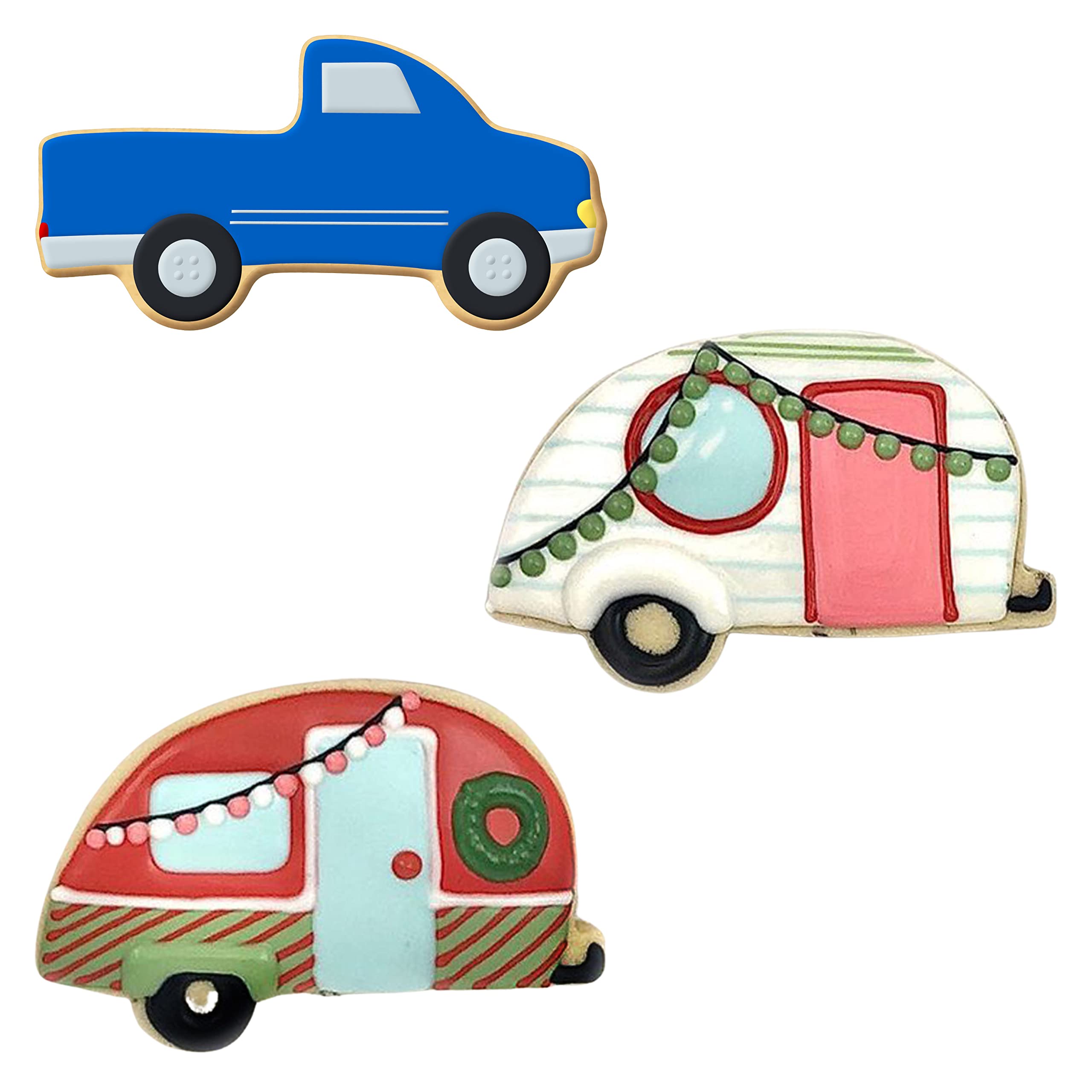 Lets Go Camping! Cookie Cutter 2 Pc Set - Camper, Pickup Truck Cookie Cutters Hand Made In The Usa From Tin Plated Steel
