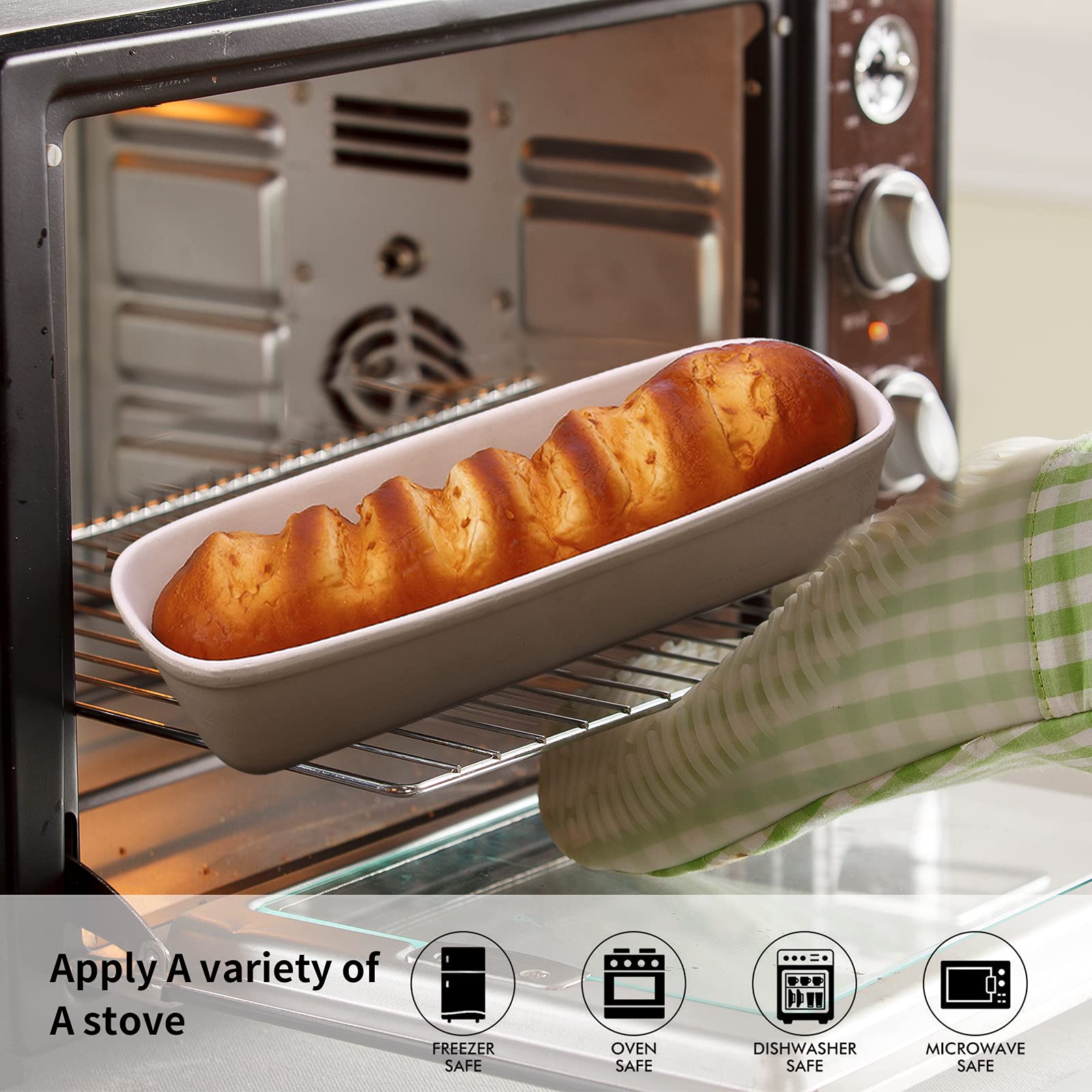 Goodview Household Superstone Covered Baker,Unglazed Stoneware Bakeware,Square Bread Porcelain Baking Pan,Bakes Italian Bread Wi