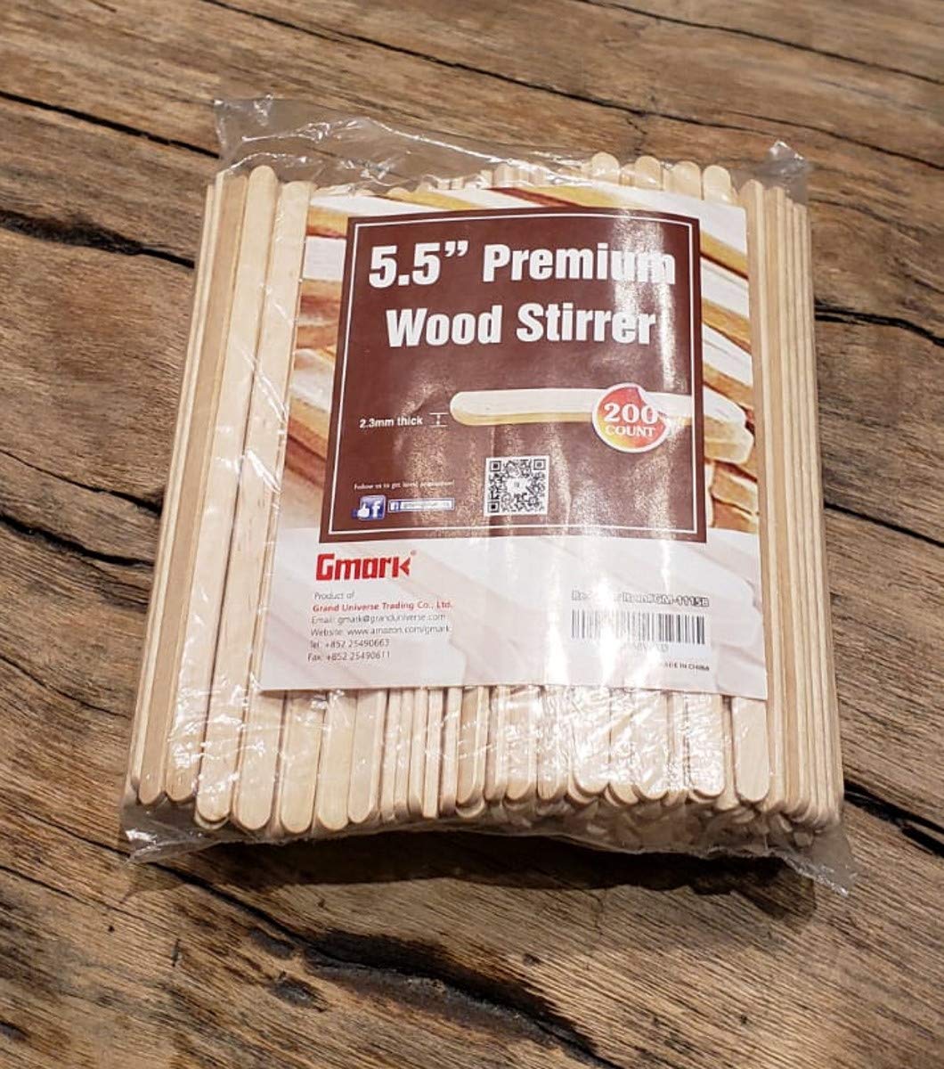 Gmark 5.5'' Premium Wood Stirrer 2.3Mm Thick 200 Pc - Wood Coffee Stir Sticks For Tea Beverage, Corn Dog Stick Craft Stick 200/B