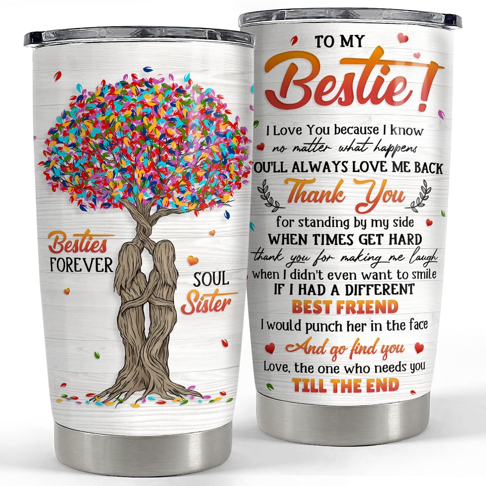 SANDJEST Best Friend Tumbler 20oz Besties Gifts for Women BFF Soul Sister Bestie Stainless Steel Insulated Tumblers Coffee Trave