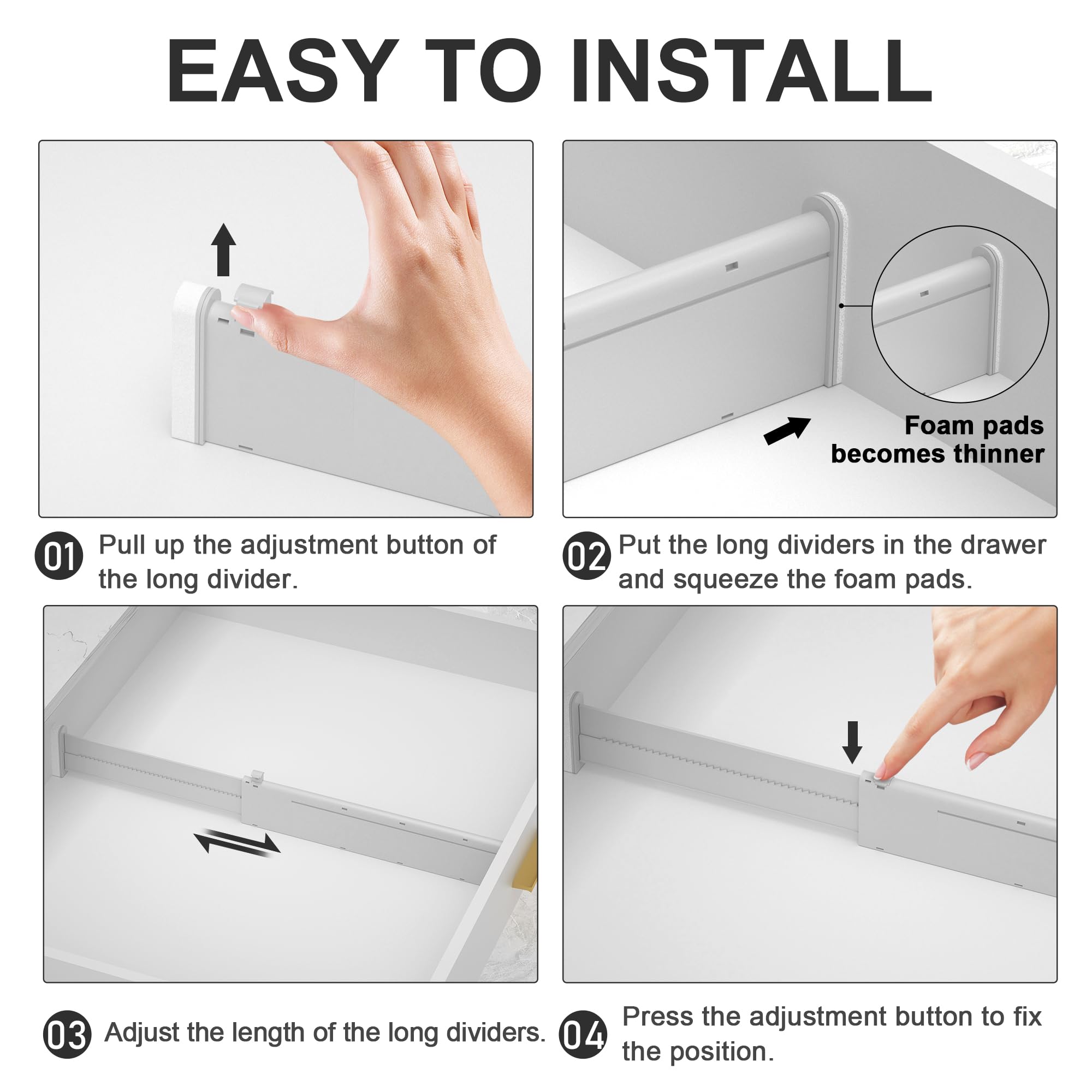 HiYZ Expandable Drawer Dividers - 12.6-22.8'' Adjustable Drawer Divider Organizers for Kitchen Utensils, Drawer Separators in Be