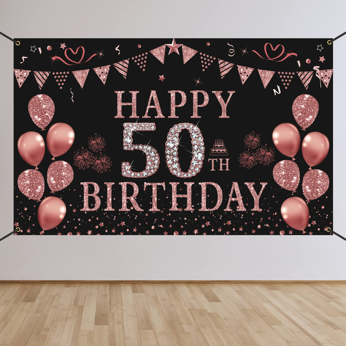 Trgowaul 50Th Birthday Decorations For Women - Rose Gold 50Th Birthday Banner Backdrop 50Th Birthday Party Suppiles Photography