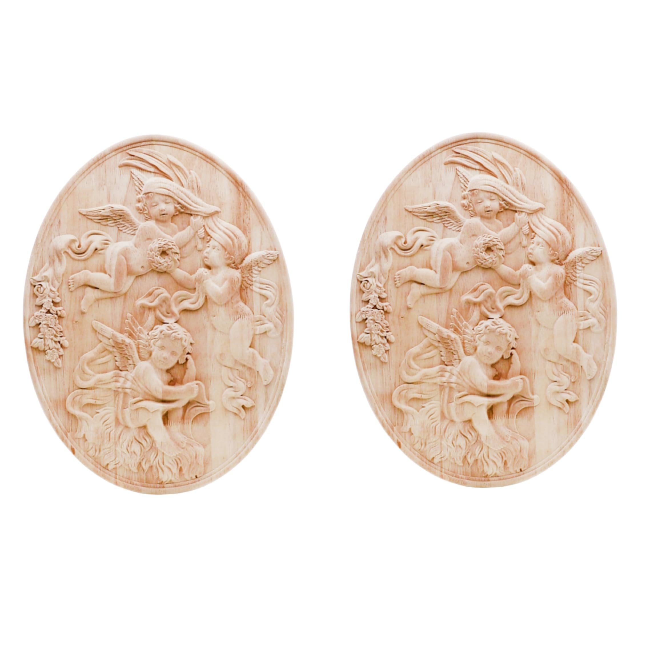 BSYMDH Angel Pattern Wood Carving Decal Unpainted Wood Onlay Appliques Wood Carved Furniture DIY Appliques Onlays for Wall Door 