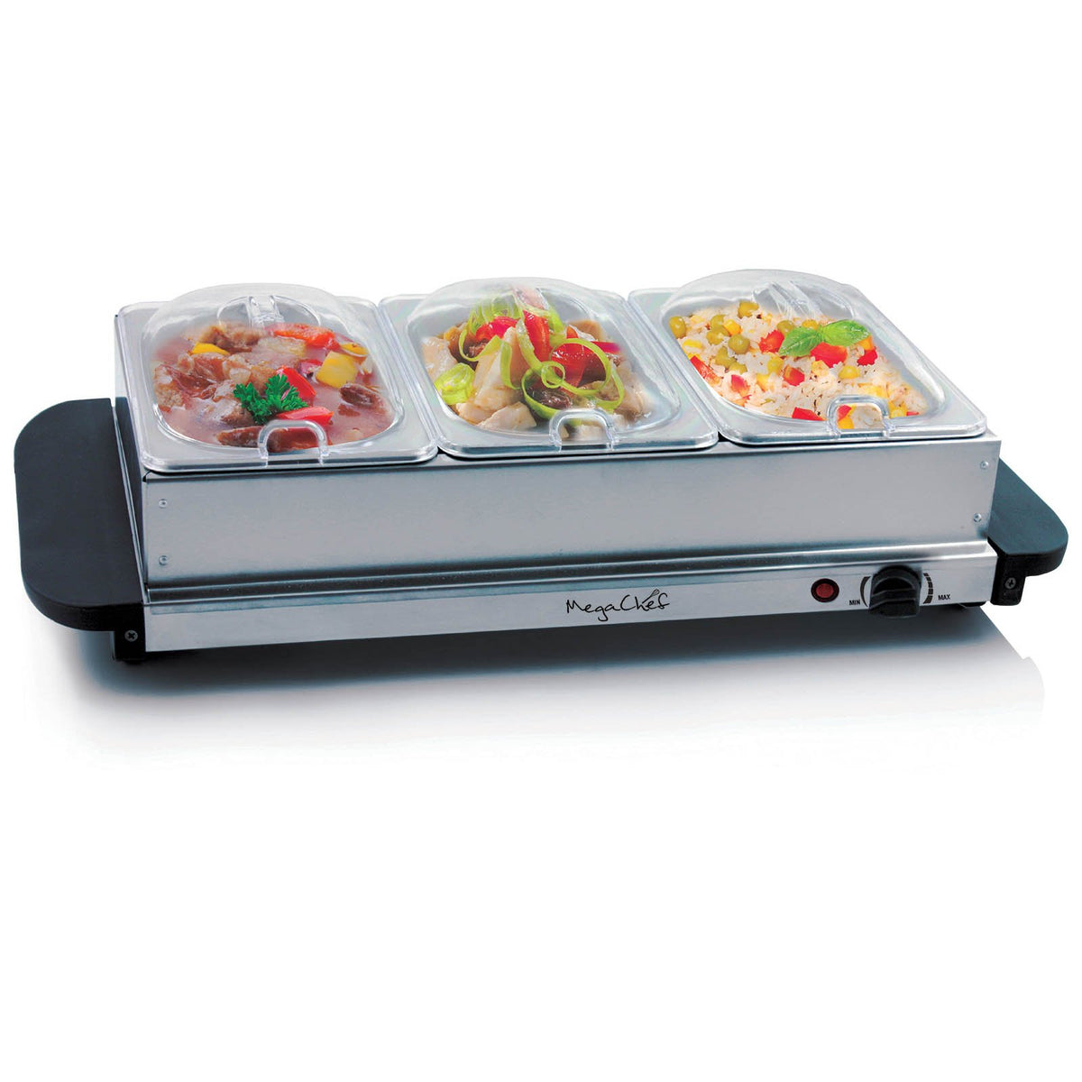 Megachef Stainless Steel Easy Clean Buffet Server & Food Warmer With 3 Sectional Trays