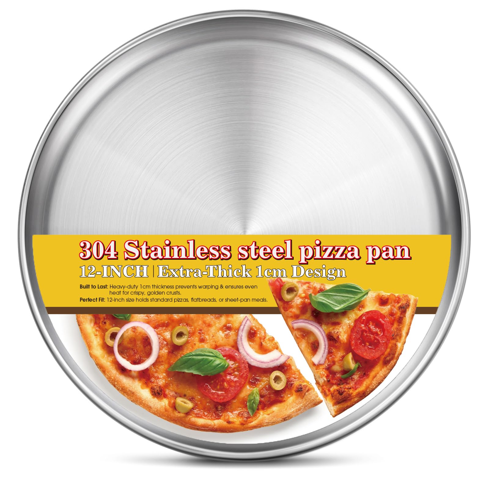 Yuiicaov Stainless Steel Pizza Pan 12 inch, Pizza Pan for Oven, Steel Pizza Tray, Thick Round Pizza Plate Pizza Baking Sheet, Ea