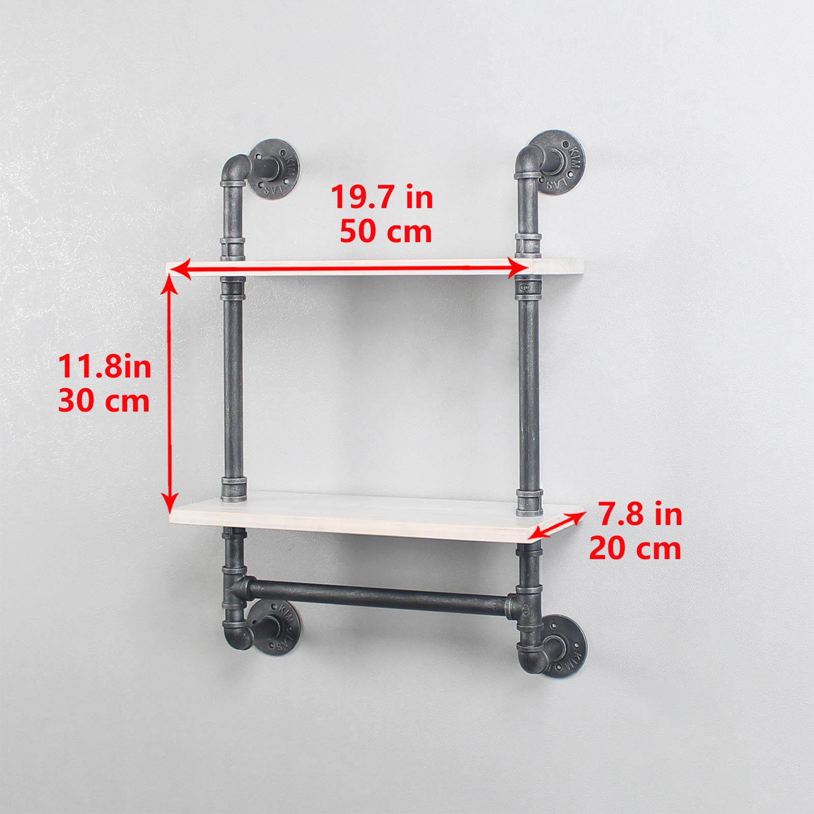 Industrial Pipe Shelf Bathroom Shelves Wall Mounted 19.6in Rustic Wood Shelf with Towel Bar 2 Tier Farmhouse Towel Rack Over Toilet Pipe Shelving Floating Shelves Towel Holder Retro White