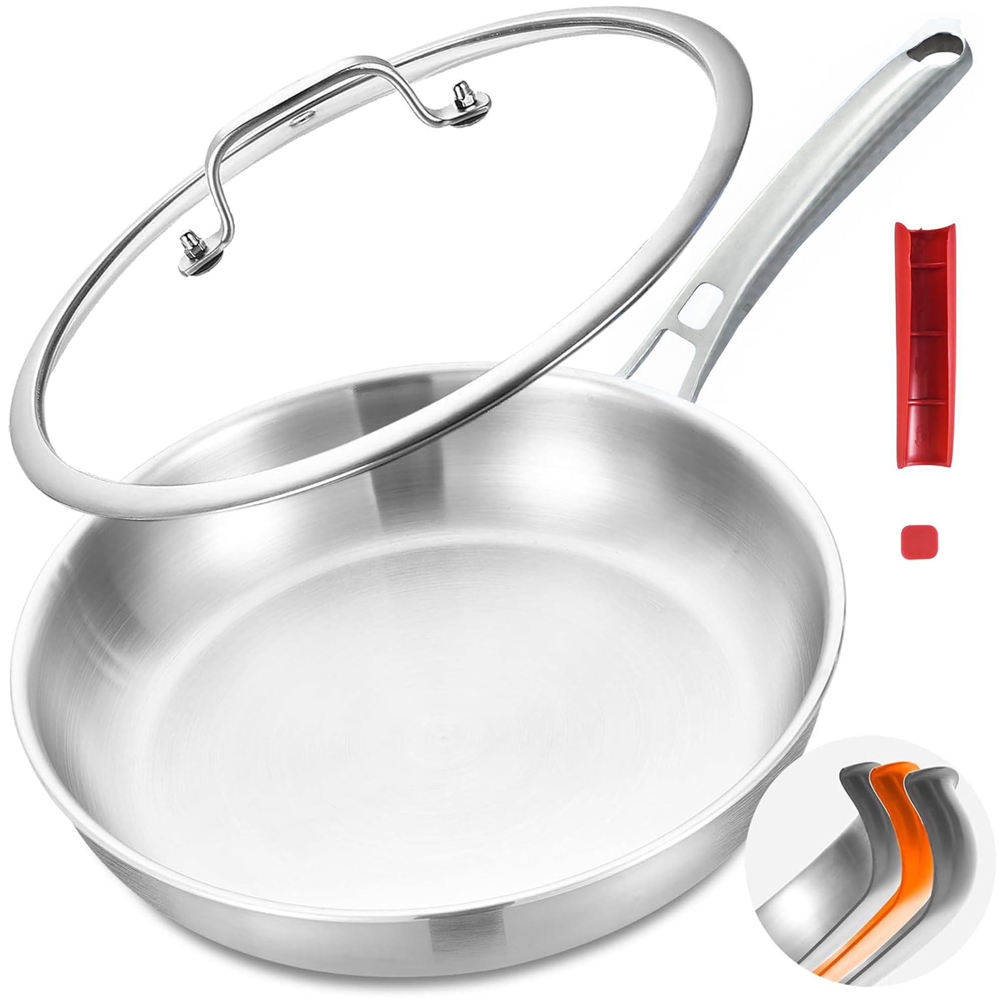 Inqibee 10 Inch Tri-Ply Stainless Steel Frying Pan,Skillet, Small Stir Fry Pan,Induction Cooking Pan,Heavy Duty And Dishwasher S