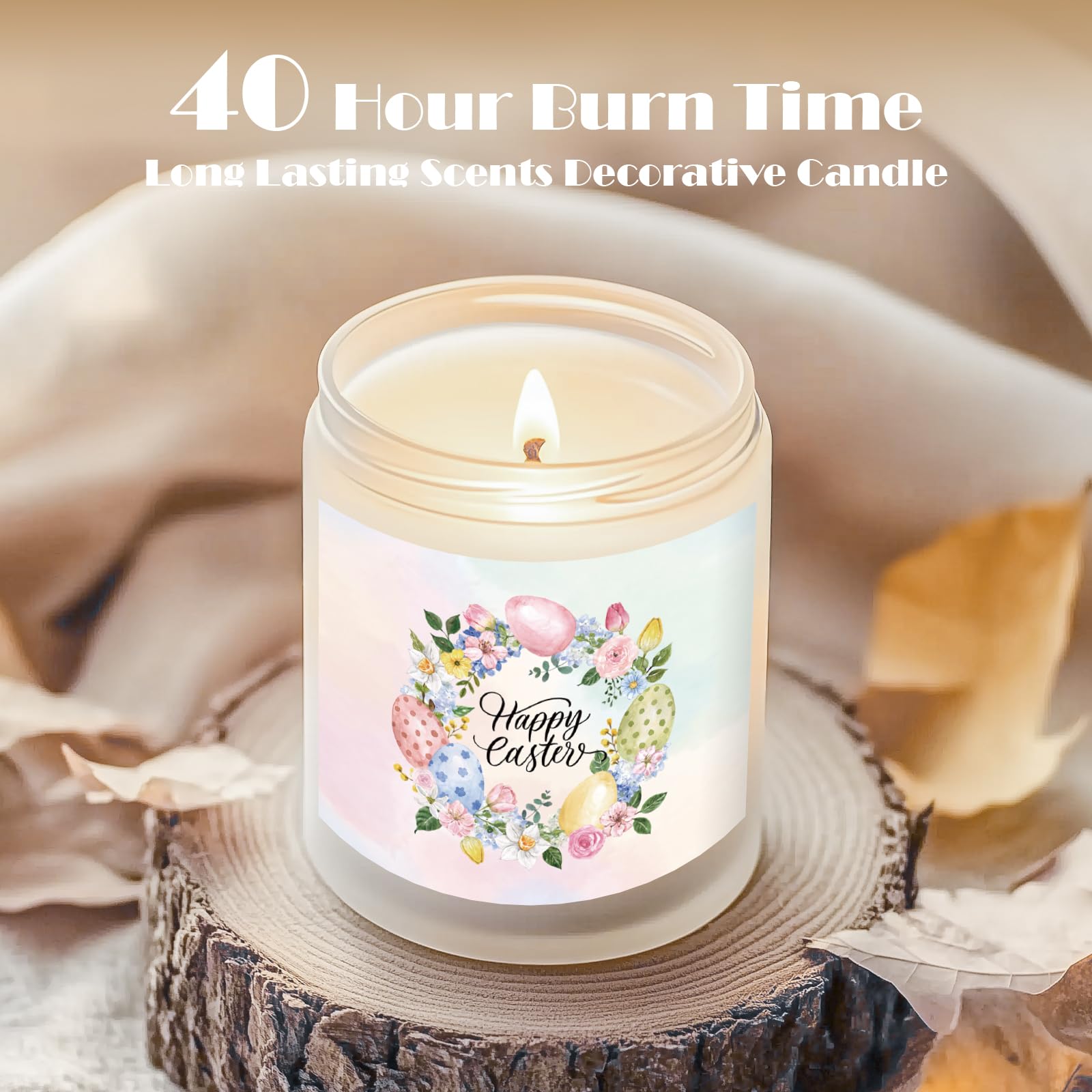 Easter Candle - Cream Vanilla Scented Natural Soy Wax Candel for Home, Egg D  cor Spring Candle, Easter Gifts for Women, Clean B
