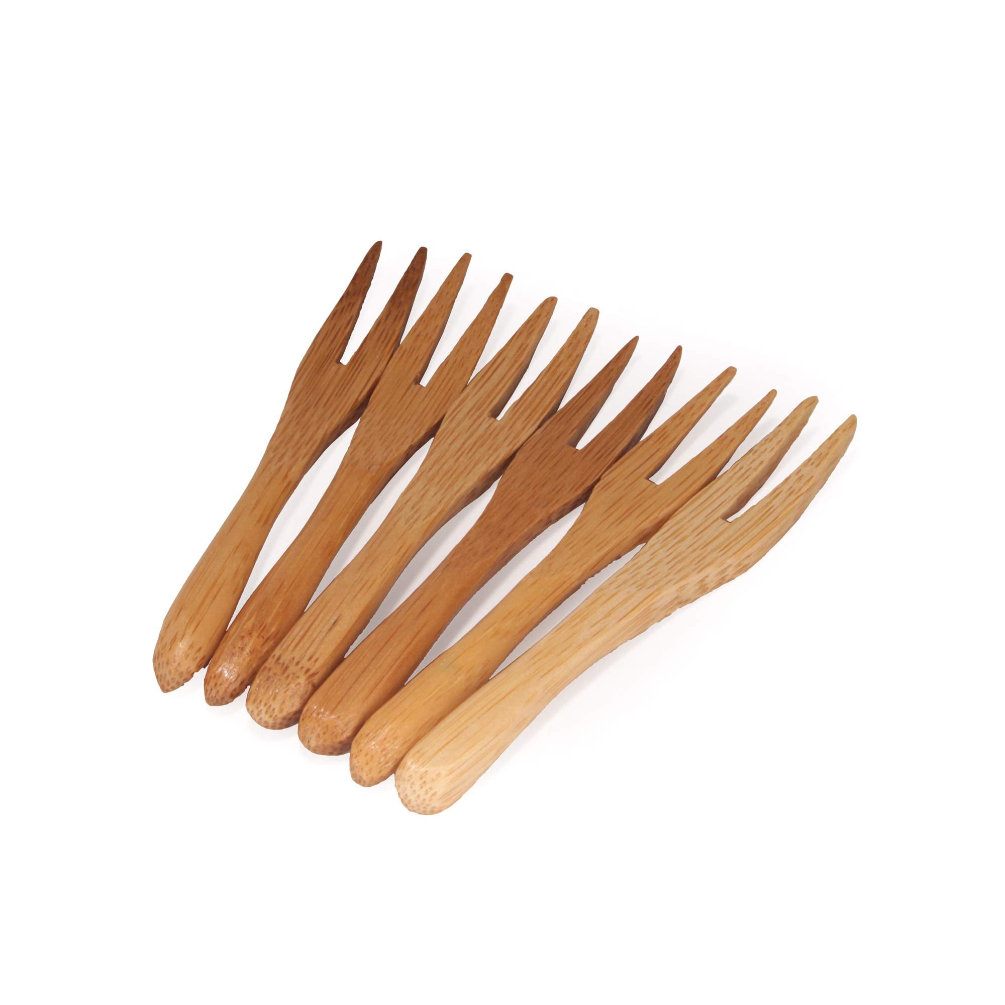 Bamboomn Reusable Bamboo Appetizer Forks Picks 3.7'' Carbonized Brown, 100 Pcs