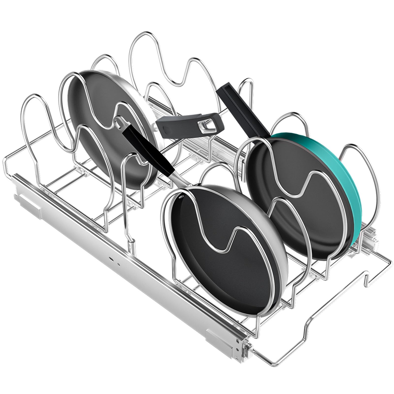 Pull Out Pots And Pans Organizer For Cabinet, Adjustable Slide Out Pan And Pot Lid Rack Holder Under Cabinet Kitchen Organizatio