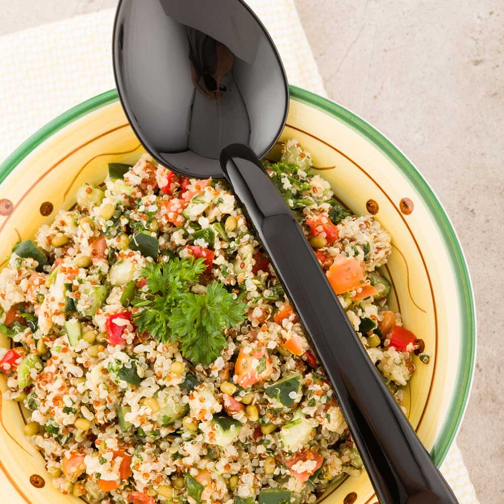 Restaurantware 11 Inch Serving Spoon 1 Solid Catering Spoon - Polished Dishwasher-Safe Black Plastic Buffet Spoon Reusable Servi