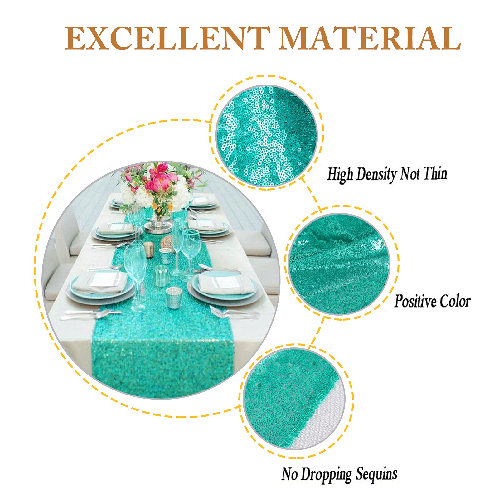 Shinybeauty Sequin Table Runners-Green-5 Packs 12 ' 'X72 ' ' Teal Wedding Table Runner Matte Sequin Fabric Glitter Table Runner
