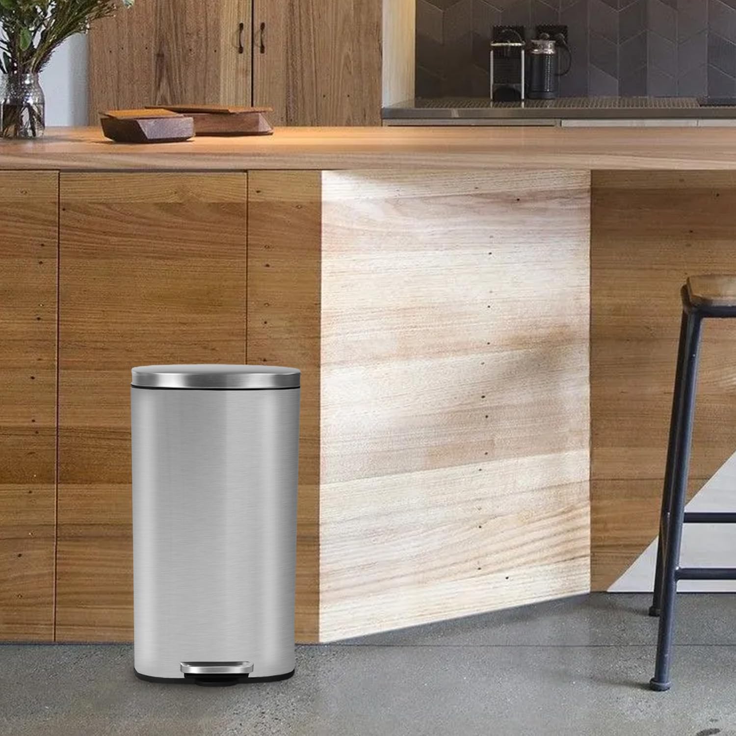 Paylesshere 8 Gallon (30L) Trash Can Kitchen Stainless Steel Trash Can Trash Can With Lid Removable Inner Bucket Foot Pedal Soft