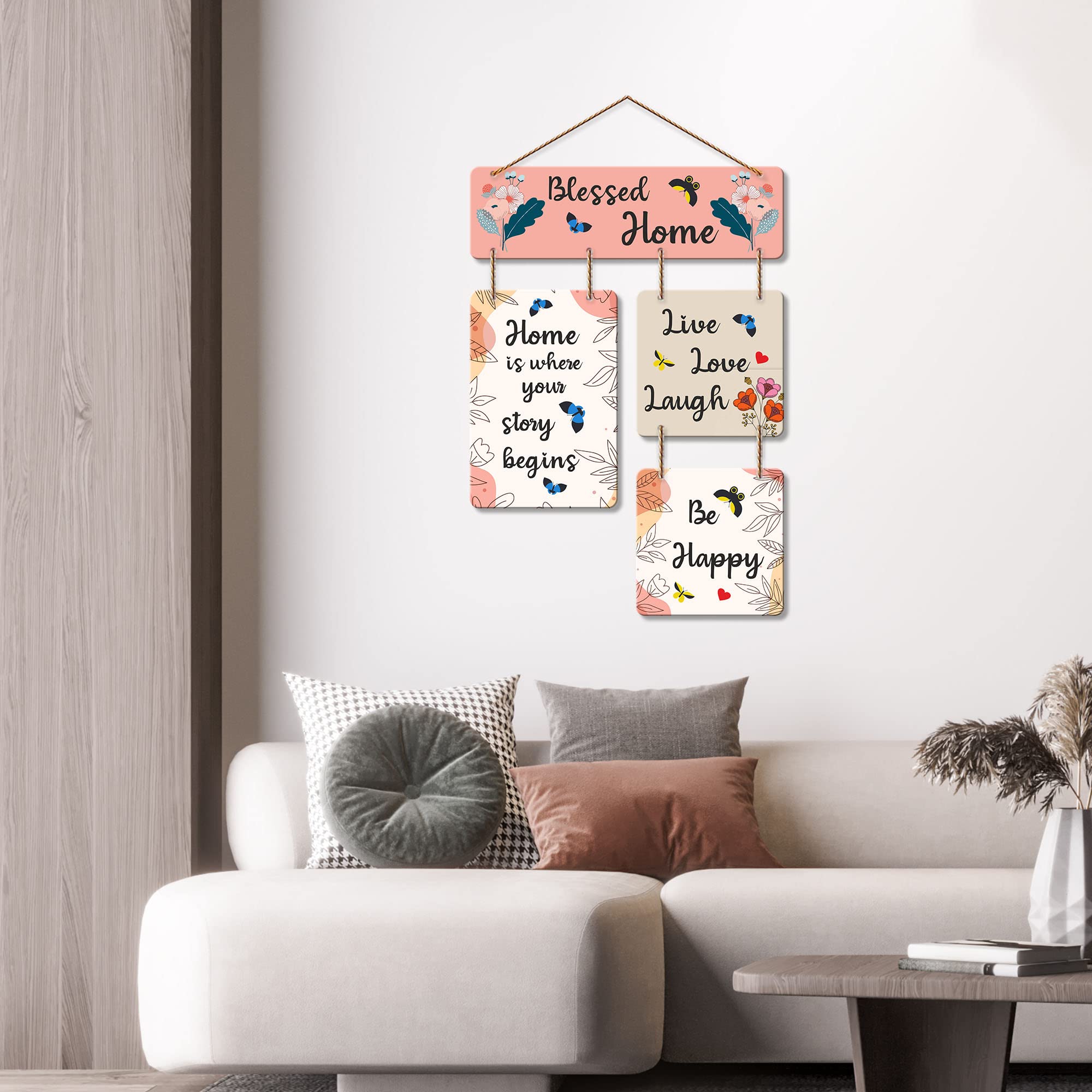 Artvibes Blessed Home Decorative Wall Art MDF Wooden Hanger for Living Room | Bedroom | Artworks Decor | Office | Gift | Quotes