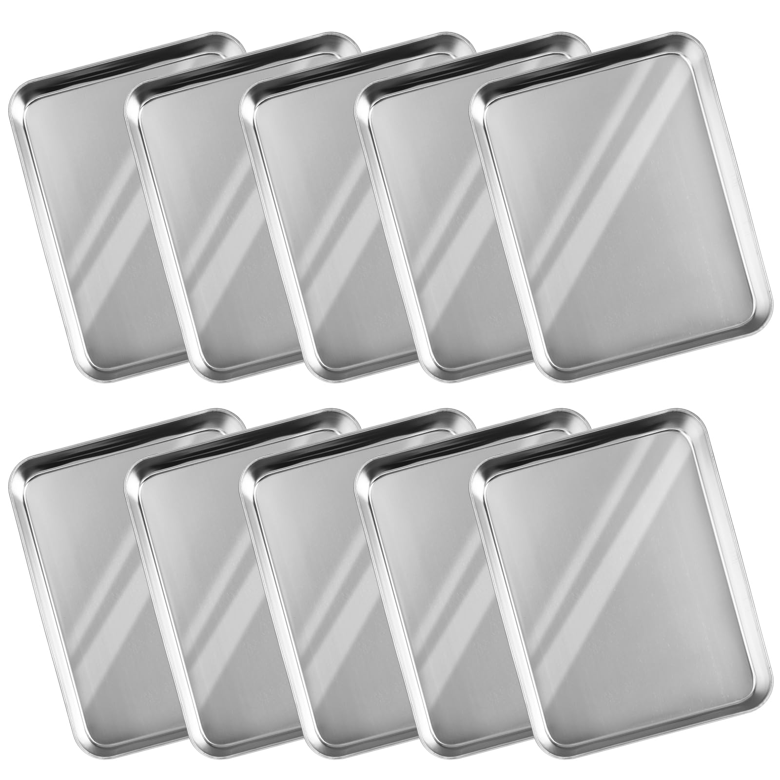 LANIAKEA 10 Pack Small Stainless Steel Baking Sheets, 10.4 x 8 x 1 Inch Toaster Oven Baking Pans, Cookie Sheets and Serving Tray