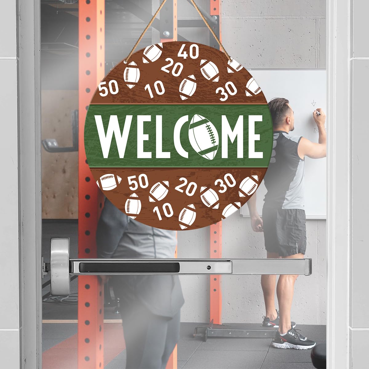 Muktoujaumai Football Welcome Signs for Front Door, Football Hanging Sign Decor Farmhouse Sport Wall Decorations Sign for Home,