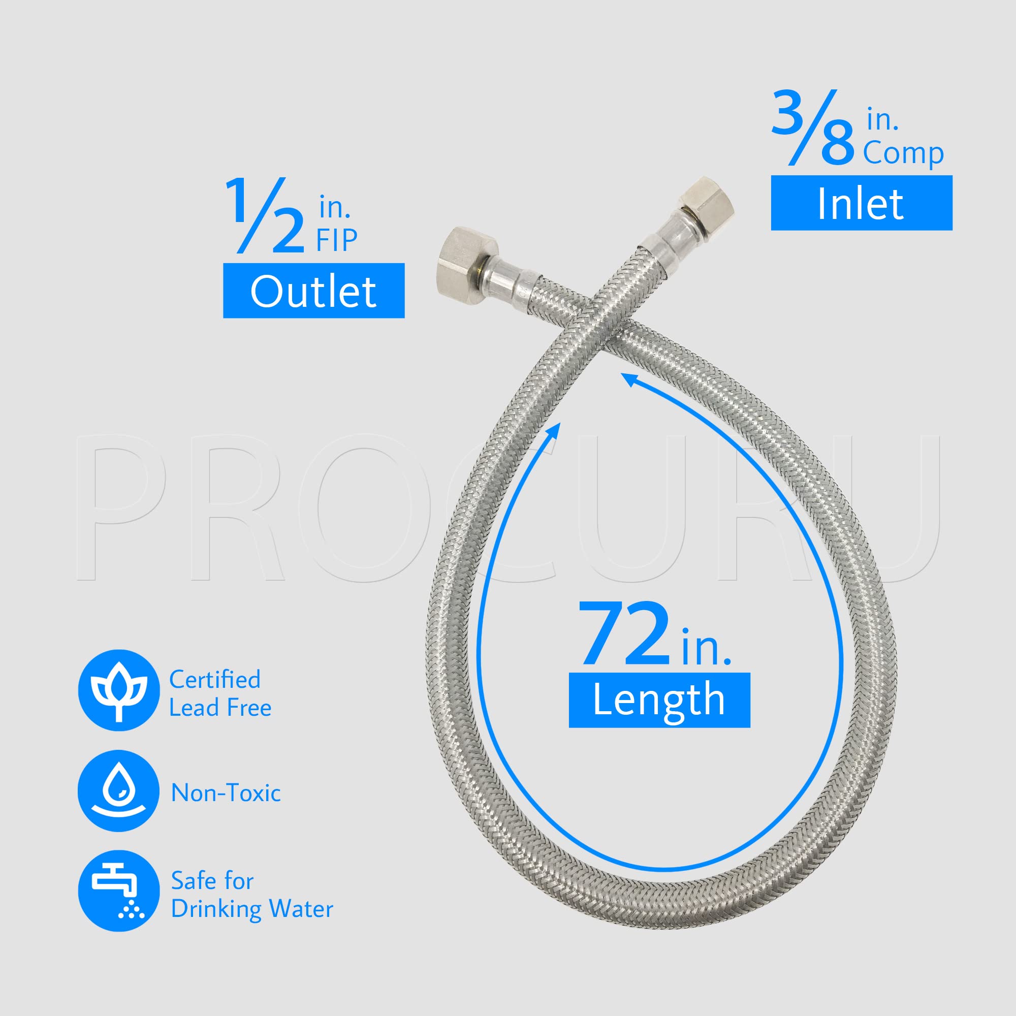 2-Pack] Procuru 72 Length X 38 Comp X 12 Fip Faucet Hose Connector, Stainless Steel Braided Supply Line (9Sf72-2P)