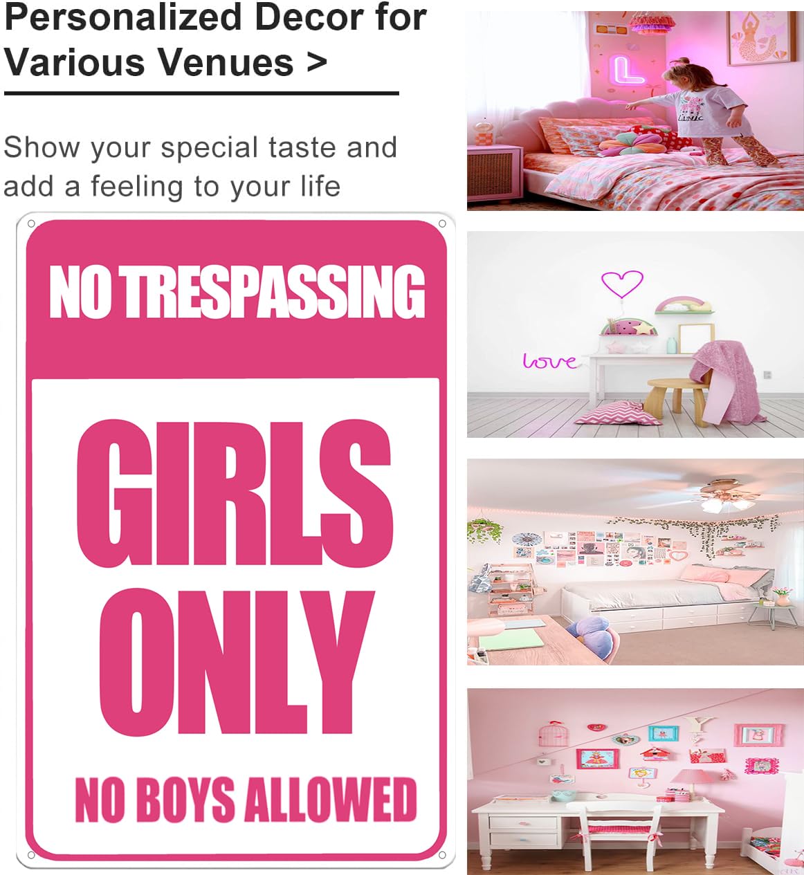 Smilelife Girls Gifts Funny Only Sign No Trespassing No Boys Allowed Tin Sign for Room Bedroom Dorm Wall Decor 8 X 12 Inch (3010