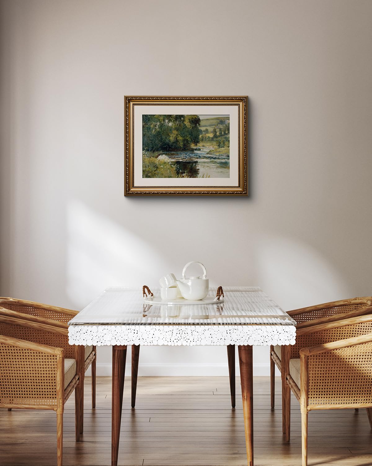 Arpeotcy Vintage Gold Framed Wall Art, 13X16 Inch Nature Streamside Retro Paintings, Canvas Prints Artwork With Antique Frame, V