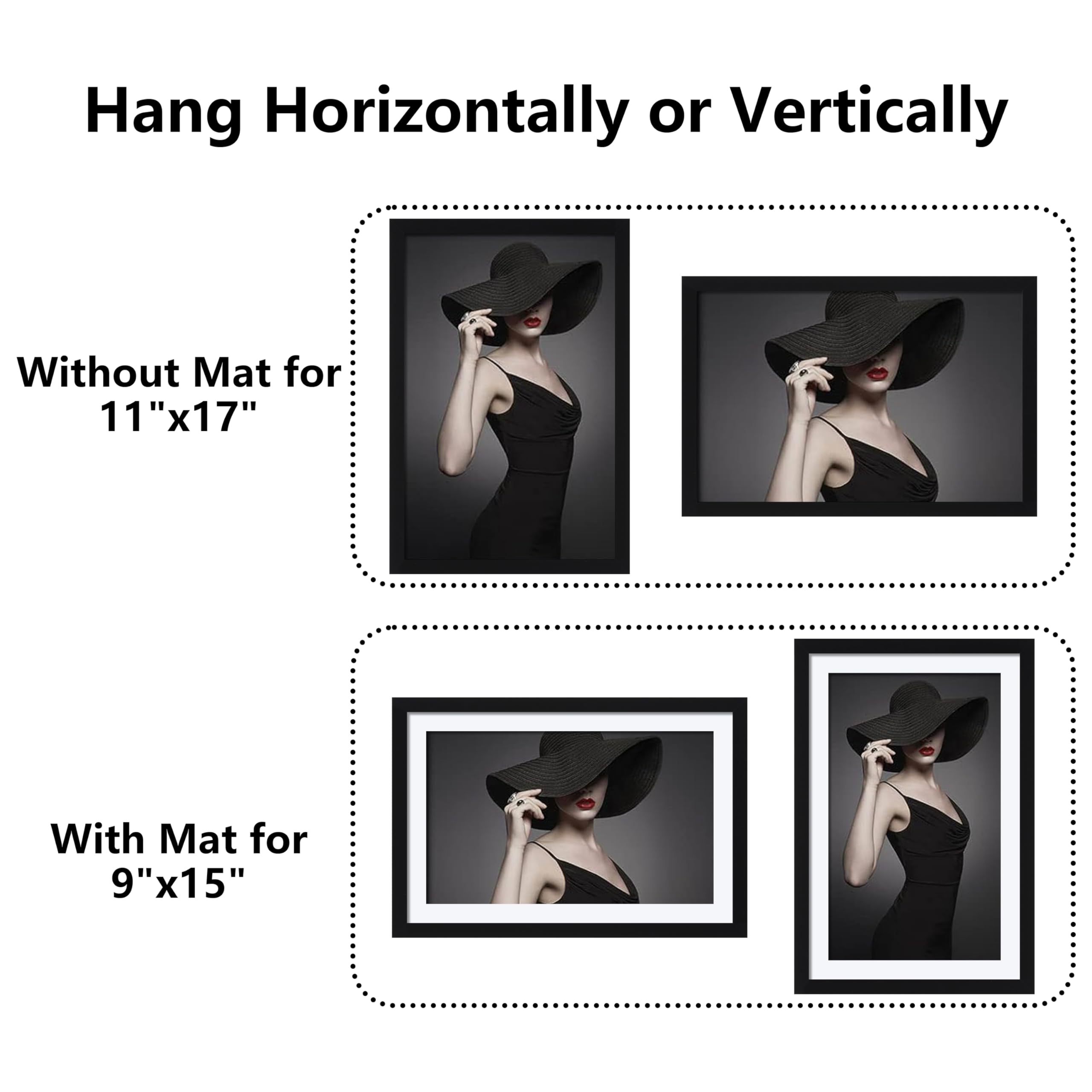 CORE ART 11x17 Picture Frame Set of 4, Display Pictures 9x15 with Mat or 11 x 17 without Mat, Multi Photo Frames Collage for Wal