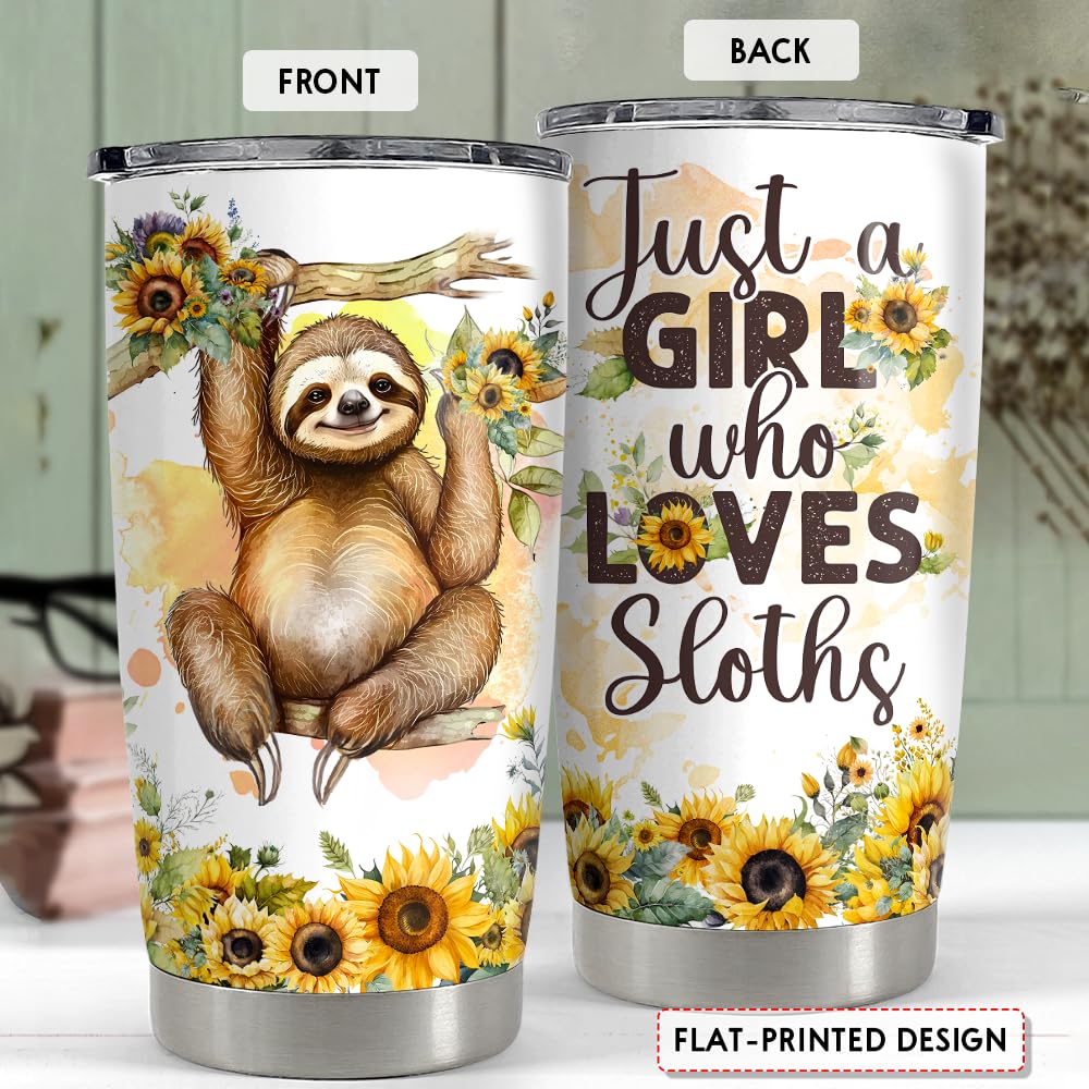SANDJEST Sloth Tumbler 20oz Girl Loves Sloths Stainless Steel Insulated Tumblers Coffee Travel Mug Cup Gift for Women Girls Teen