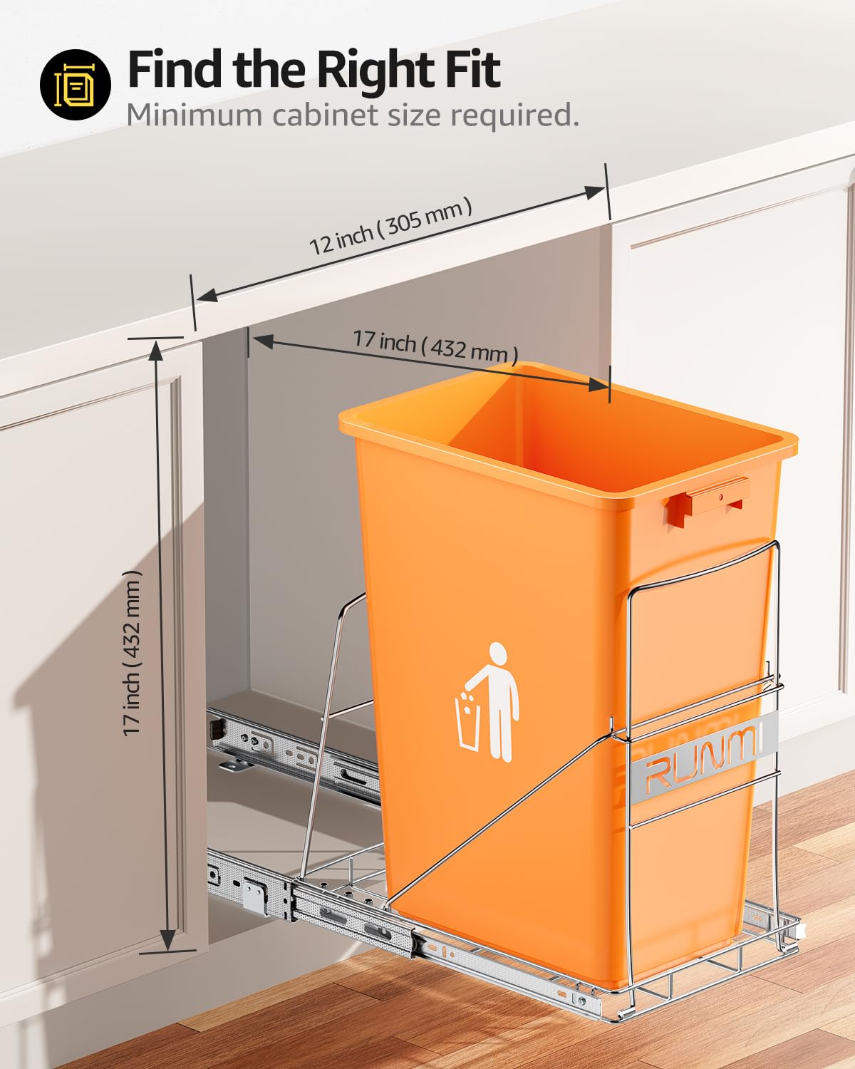 Runmi Pull Out Trash Can Under Cabinet,Under Sink Trash Can Shelf Pull Out For 7-11 Gallon,Heavy Duty Cabinet Garbage Can Pull O