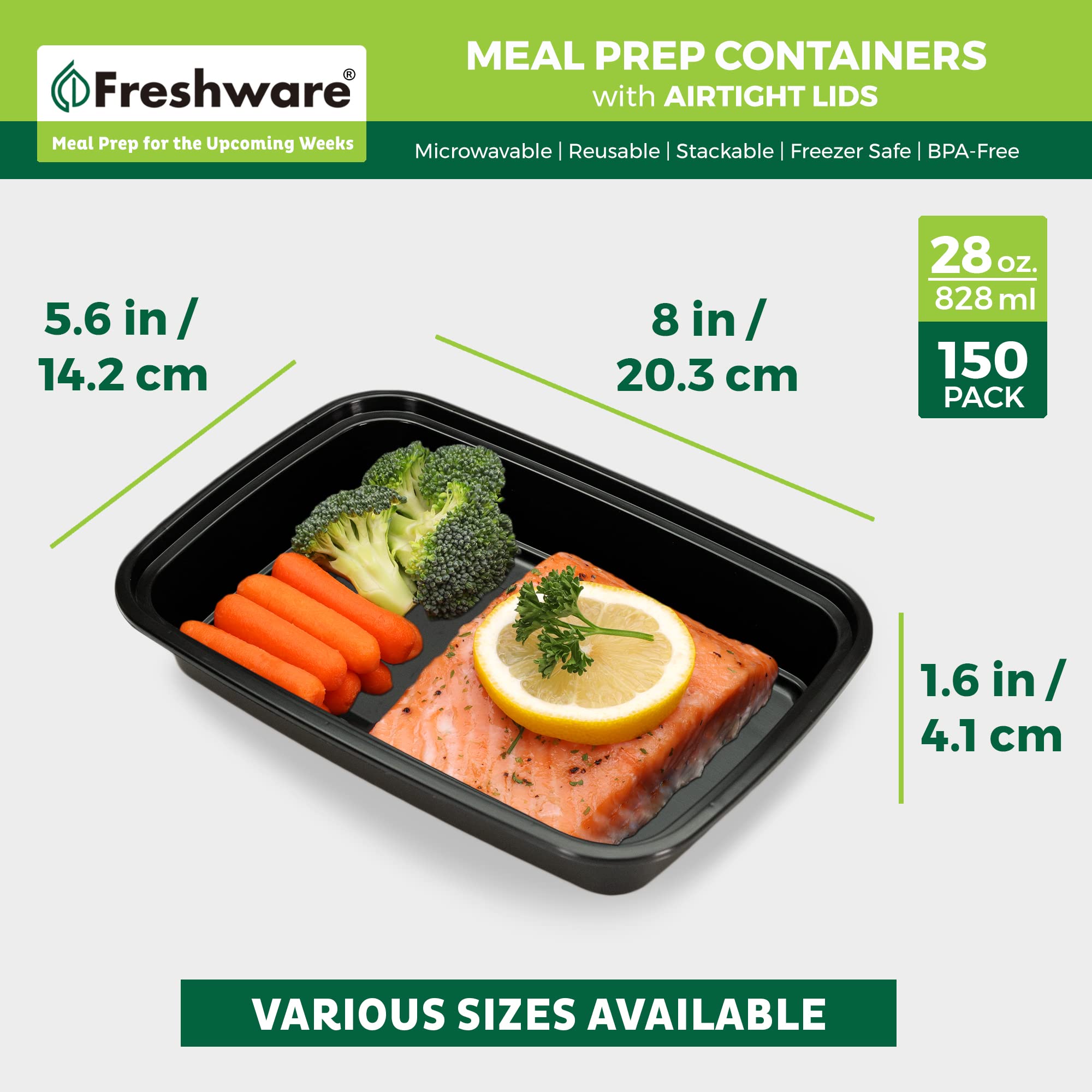Freshware Meal Prep Containers [150 Pack] 1 Compartment Food Storage Containers With Lids, Bento Box, Bpa Free, Stackable, Micro