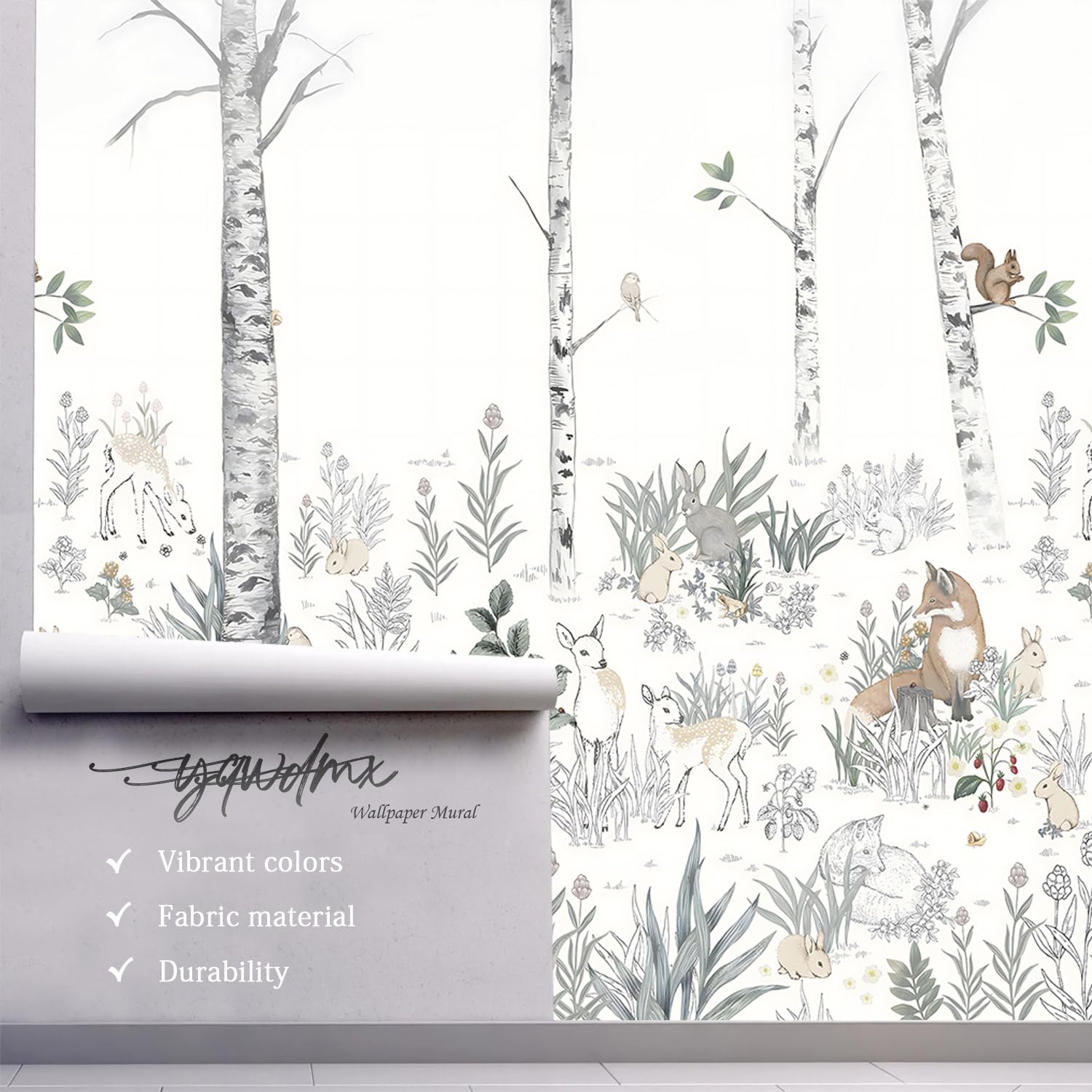 Yqwdmx -Nursery Cartoon Woods Hand-Painted Animal Wallpaper Children'S Room Xt10 M 140'' X 91''