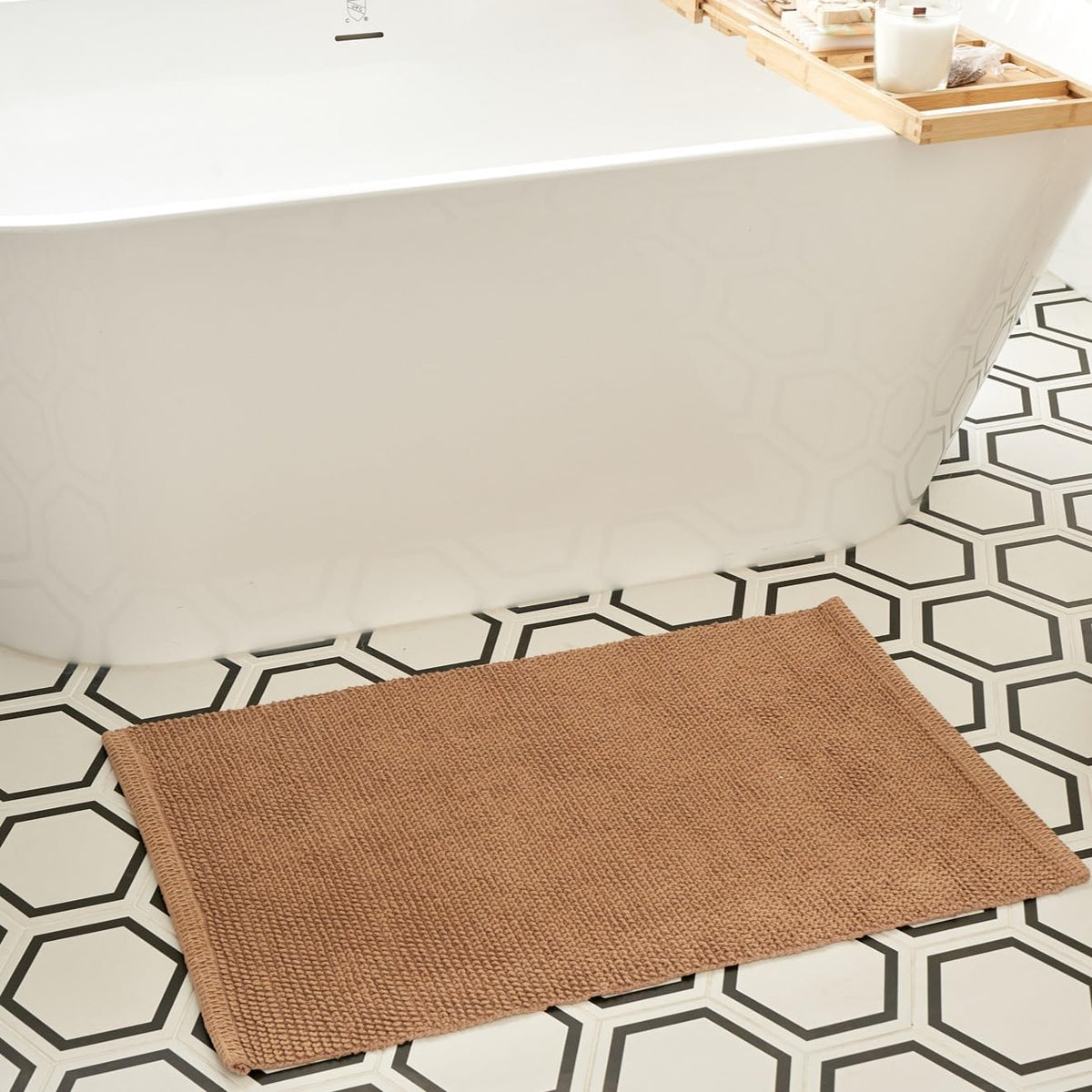 Kibaga Beautiful Boho Rug For Your Bathroom - Soft Textured Bath Mat Made Of 100% Cotton Fits Perfectly Into Your Home - A Cute,