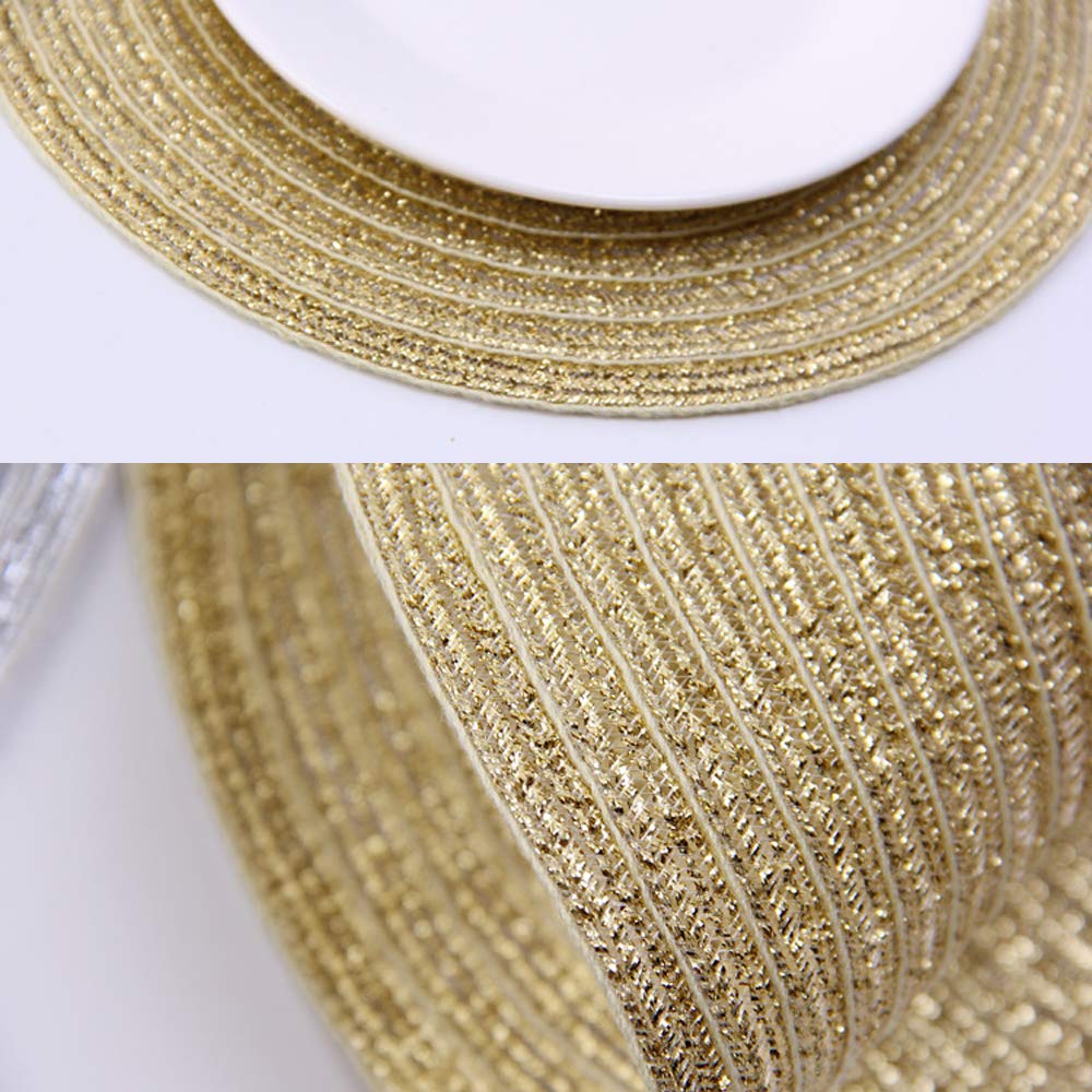 Shacos Golden Glitter Round Braided Placemats Set Of 6 Bling Circle Place Mats Washable Table Mats For Holiday Party Wedding Sho
