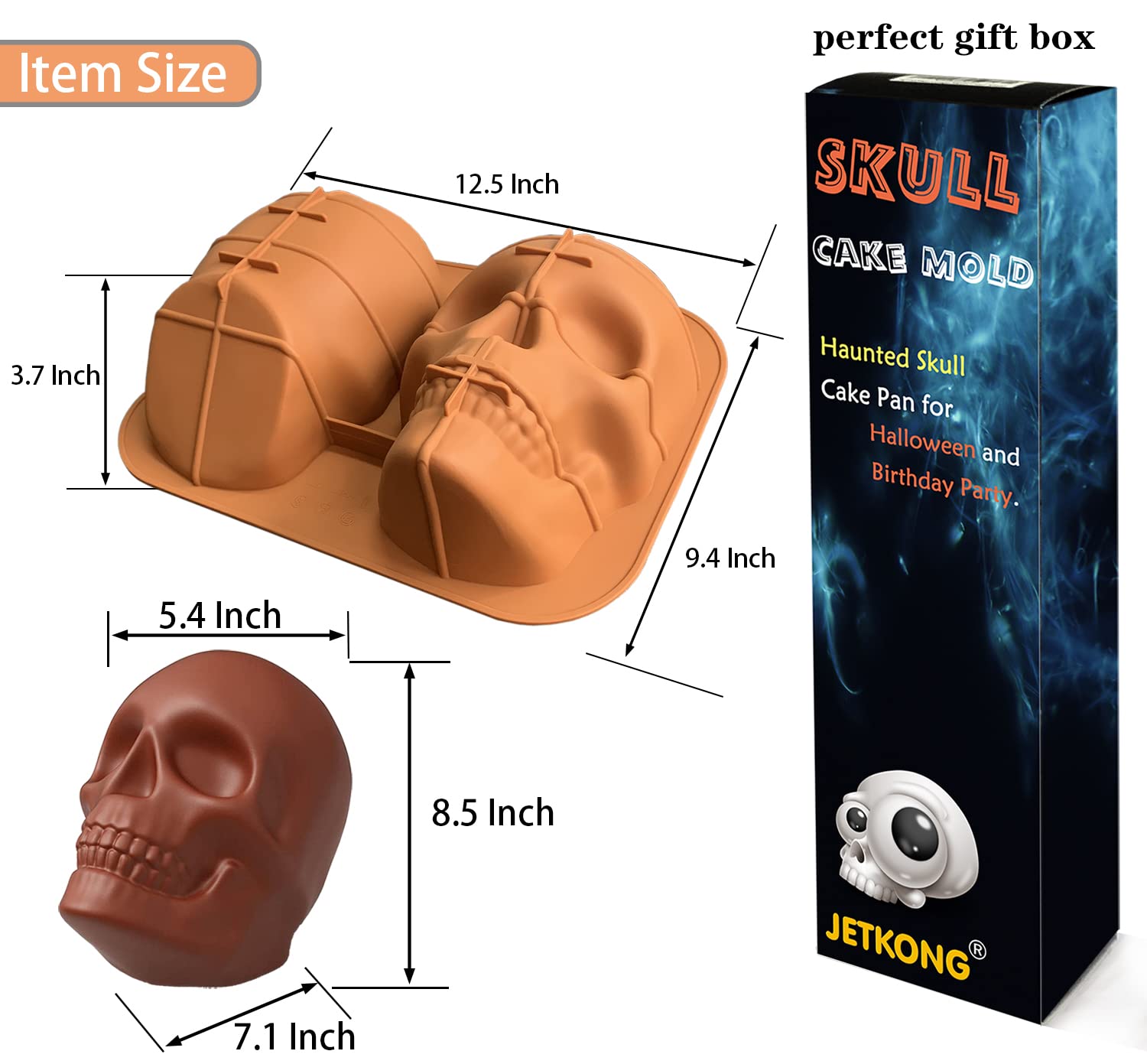 Jetkong Large Skull Cake Pan Haunted Skull Baking Cake Mold For Halloween And Birthday Party (Brown)