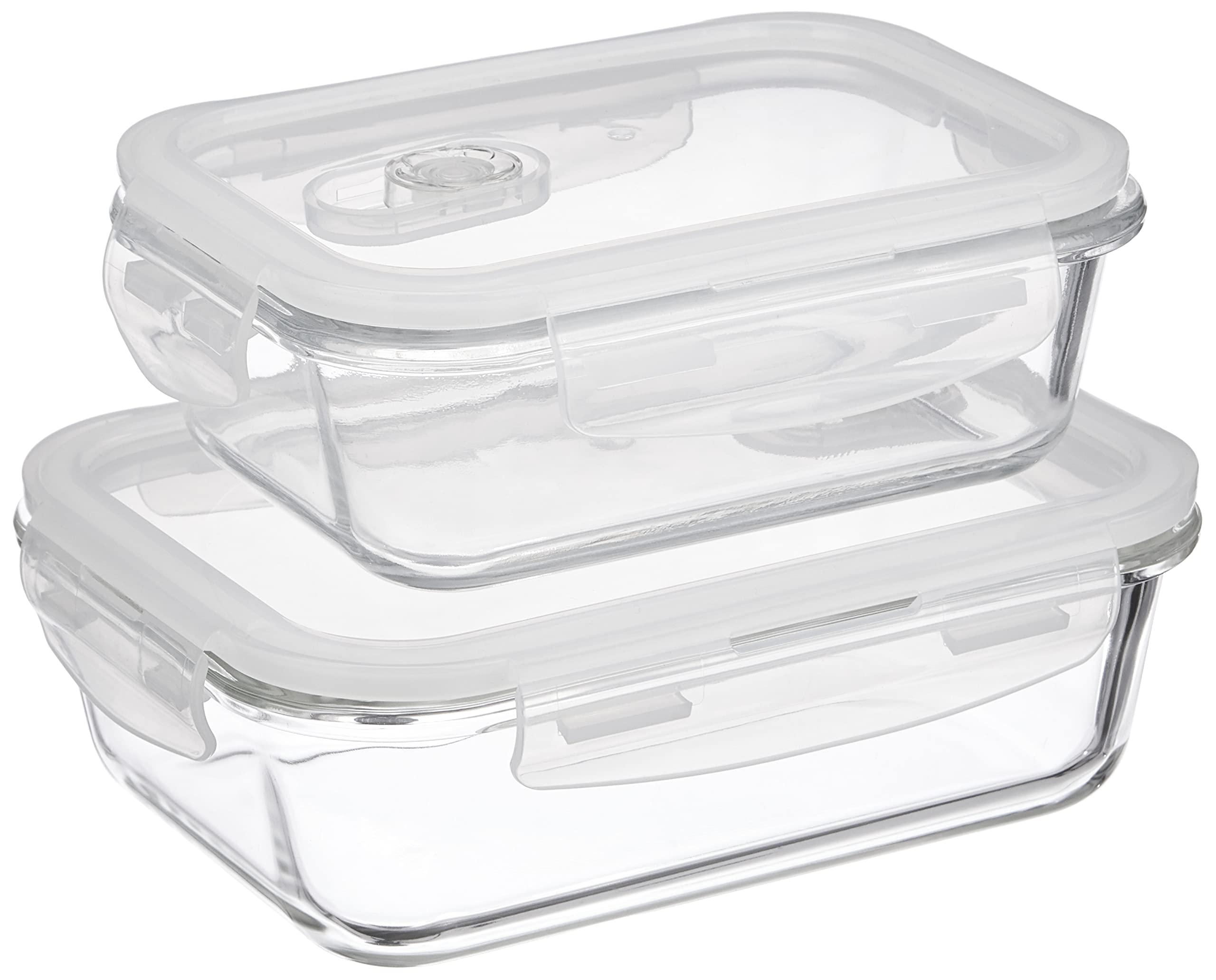Amazon Brand - Solimo Glass Containers With Air-Vent Lids, Rectangle, Combo Set (600 + 1,000 Ml) - Transparent