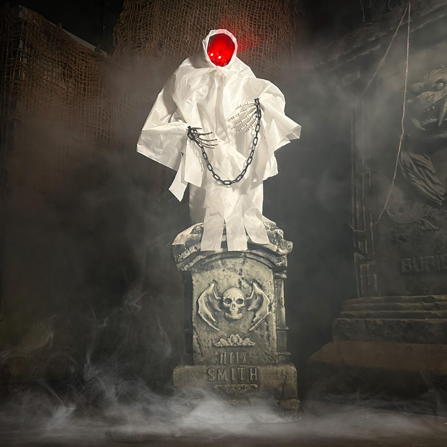 Haunted Hill Farm 4.2-Ft Animated Spectre on Tomb, Halloween Accessory, Scary Horror Movie Party Decoration, Creepy Ghost Prop,