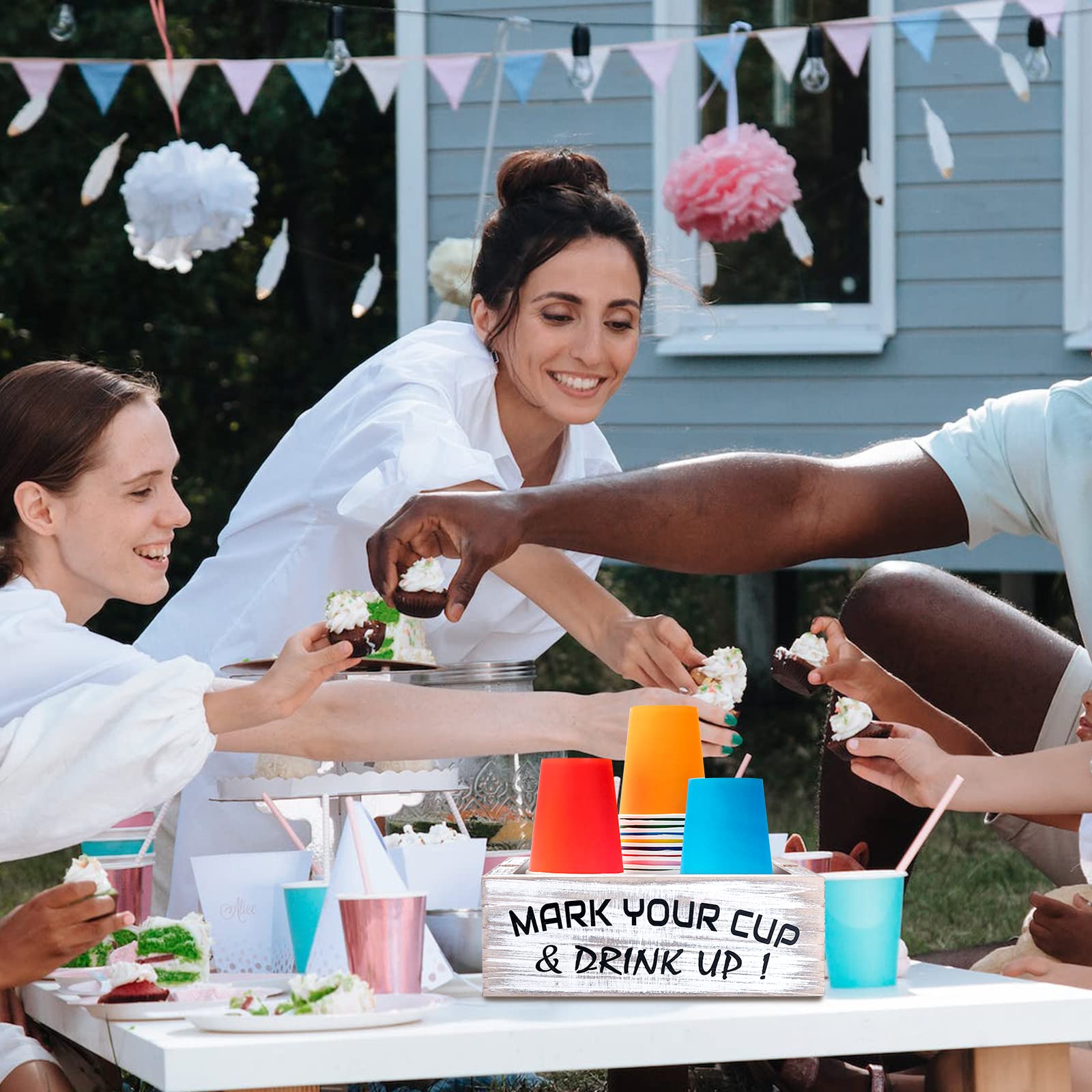 Wood Double Disposable Cup Holder With Marker Slot, Mark Your Cup And Drink Up Plastic Cup Organizer Drink Dispenser For Wedding