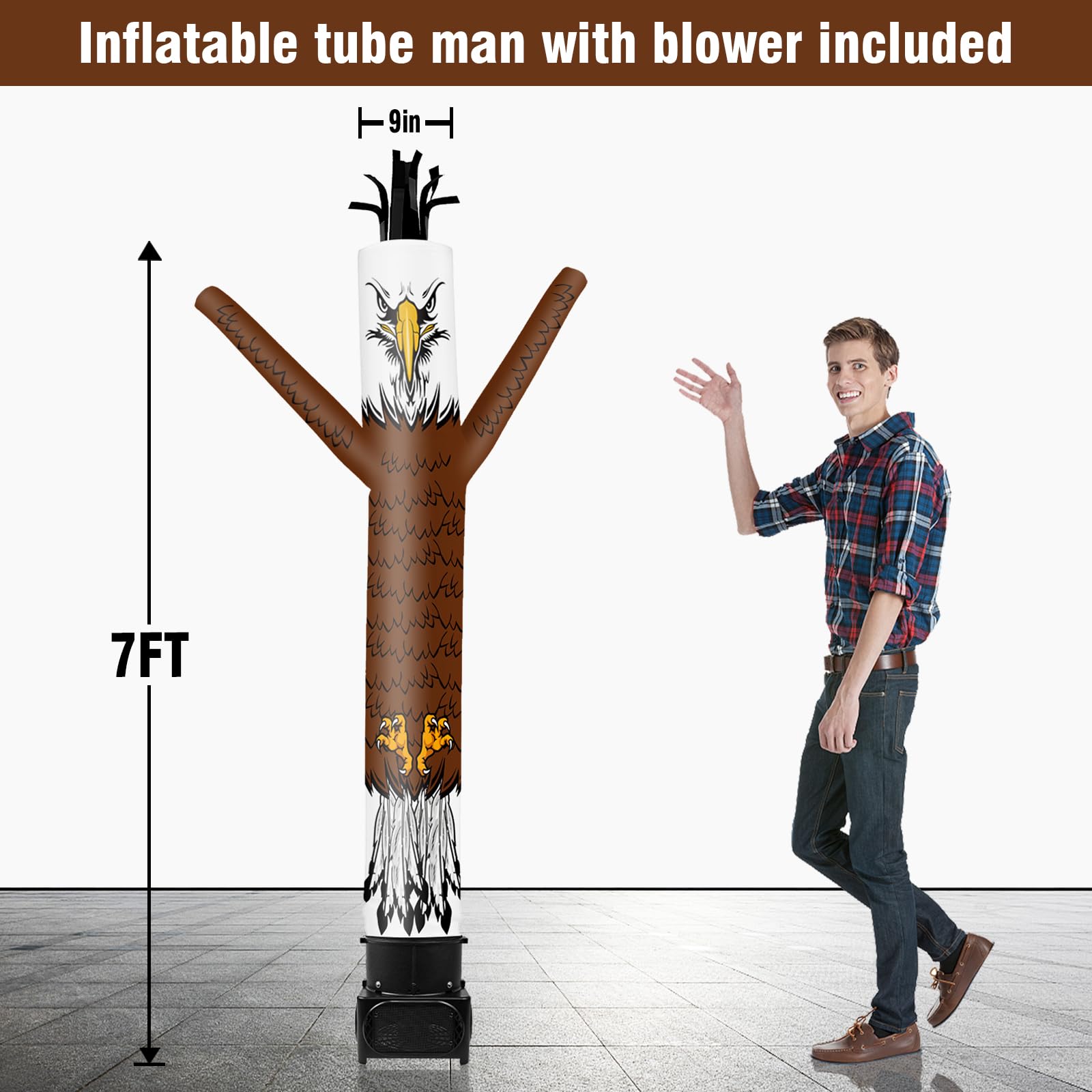 GOODENY 7FT Tall Inflatable Tube Man Eagle Wacky Wavy Dancing Guy with Weather-Resistant Blower (9  Diameter) for Outdoor Decora