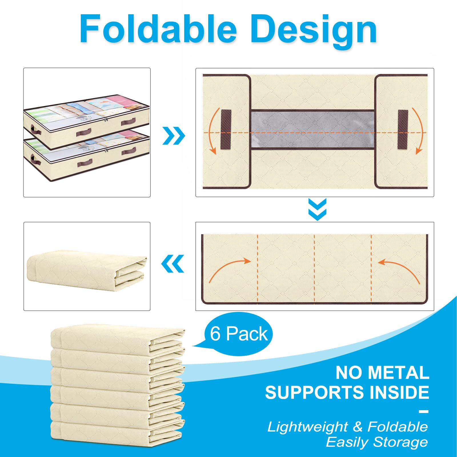 Budding Joy 6 Pack 90L Under bed Storage Containers Organizer Large Capacity Underbed Clothes Storage Bins Organization and Stor