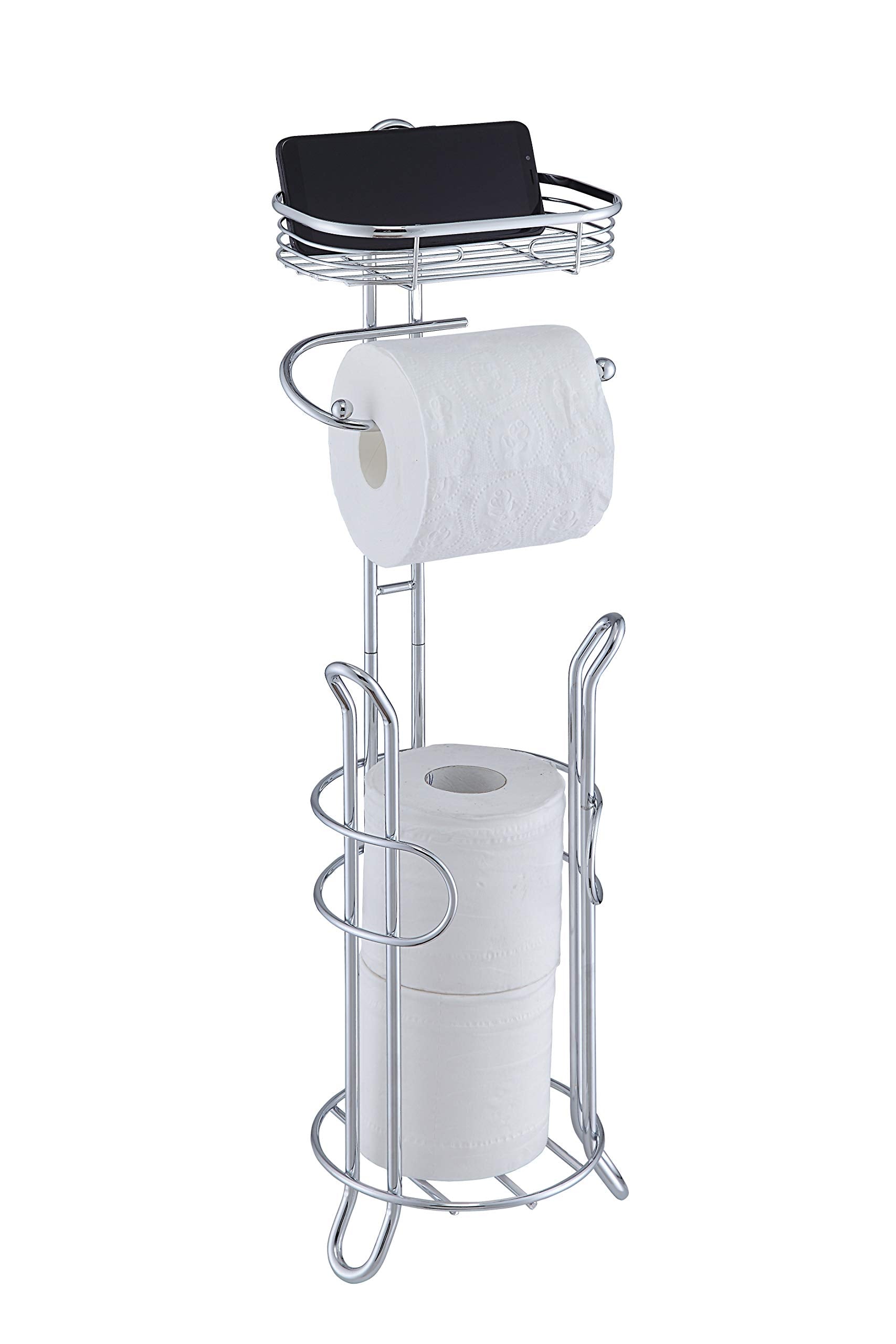 Sunnypoint Bathroom Heavyweight Toilet Tissue Paper Roll Storage Holder Stand With Reserve And Shelve, The Reserve Area Has Enou