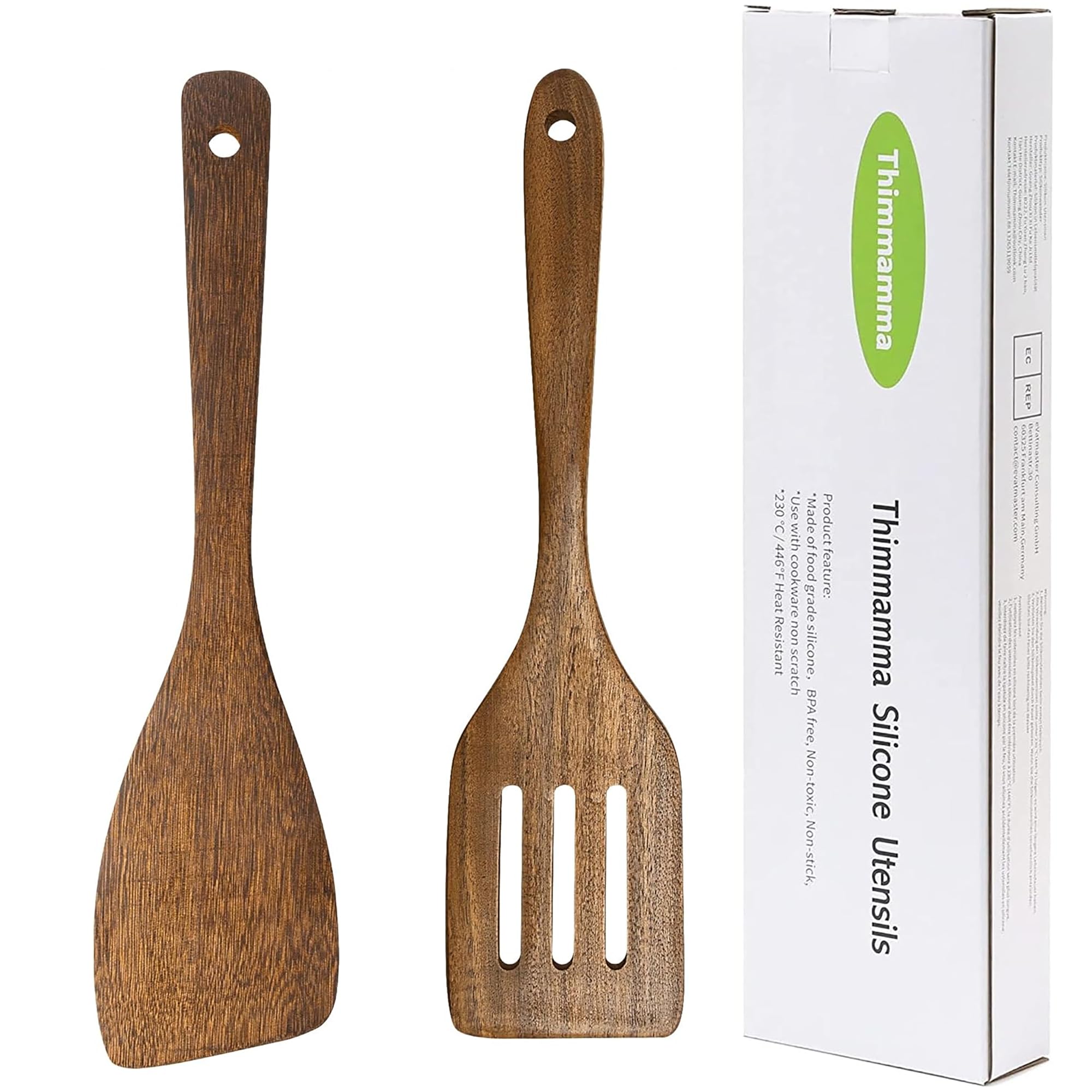Wooden Spatula Nonstick Turner Acacia Wood, 12 Long Handle Flat Frying Spatulas Handmade for Kitchen Gifts, Ideal Cookware Utens