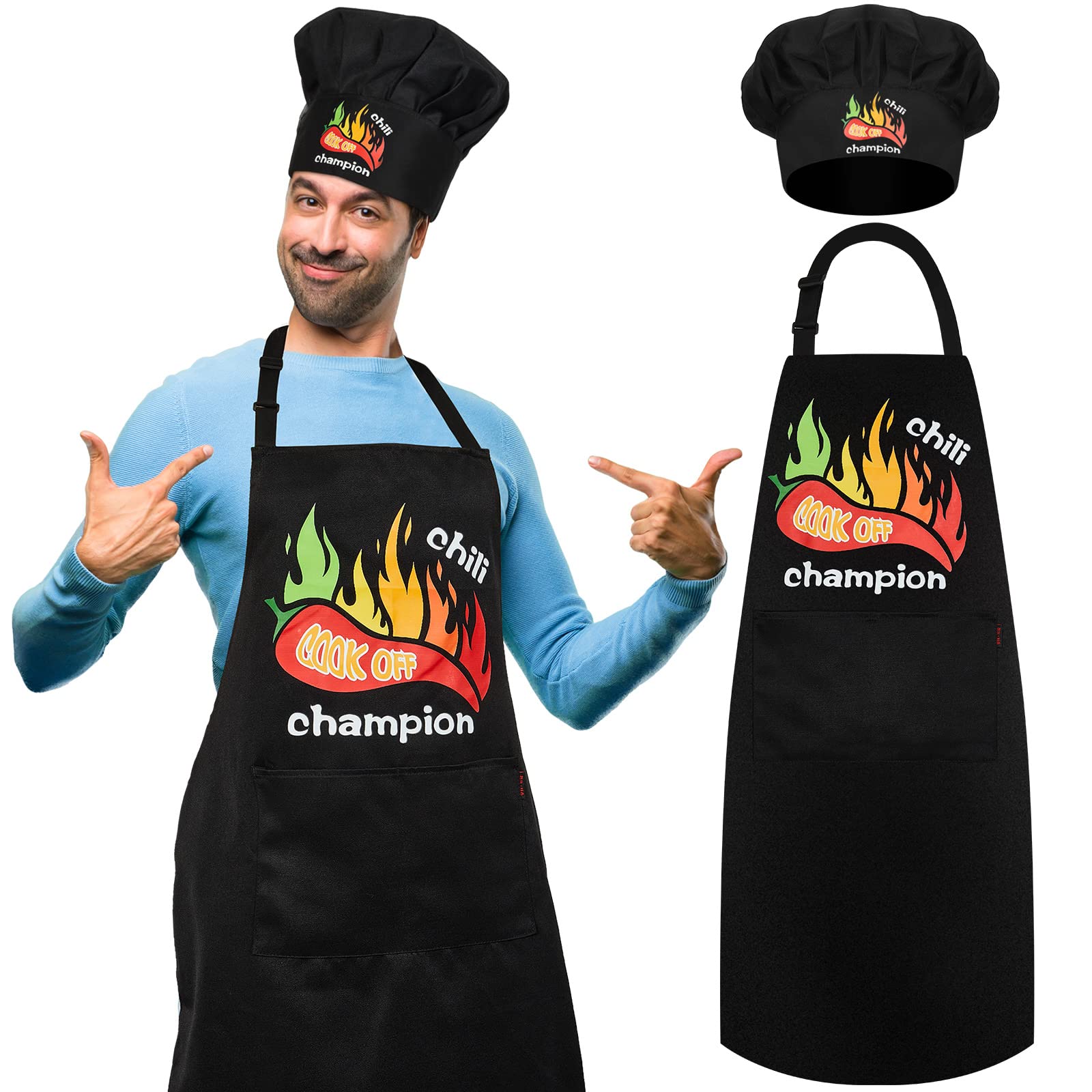Patelai Chili Cook Off Apron Waterproof Chili Cook Off Champion Black Apron And Funny Chef Hat Adjustable Kitchen Cooking Hat Fo
