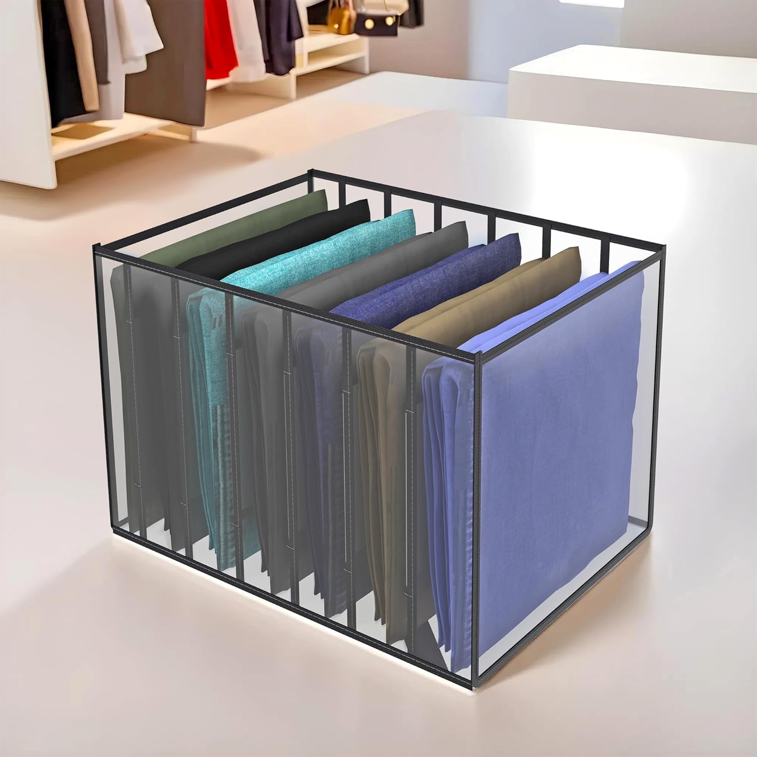 Obliss Cloth Organizer | Wardrobe Organizer | 7 Grids Storage Box For JeansTrousersShirts | Pvc Foldable Drawer Organizer | Al