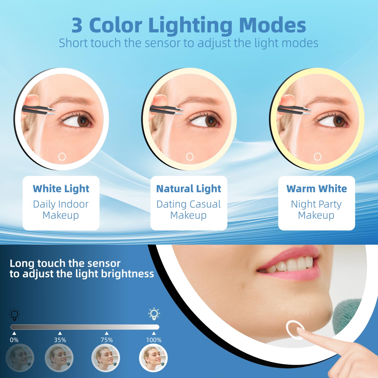 30X Magnifying Mirror With Light, 30X Magnifying Mirror With 3 Suction Cups, 3 Color Dimmable Lighted Makeup Magnifying Mirror,