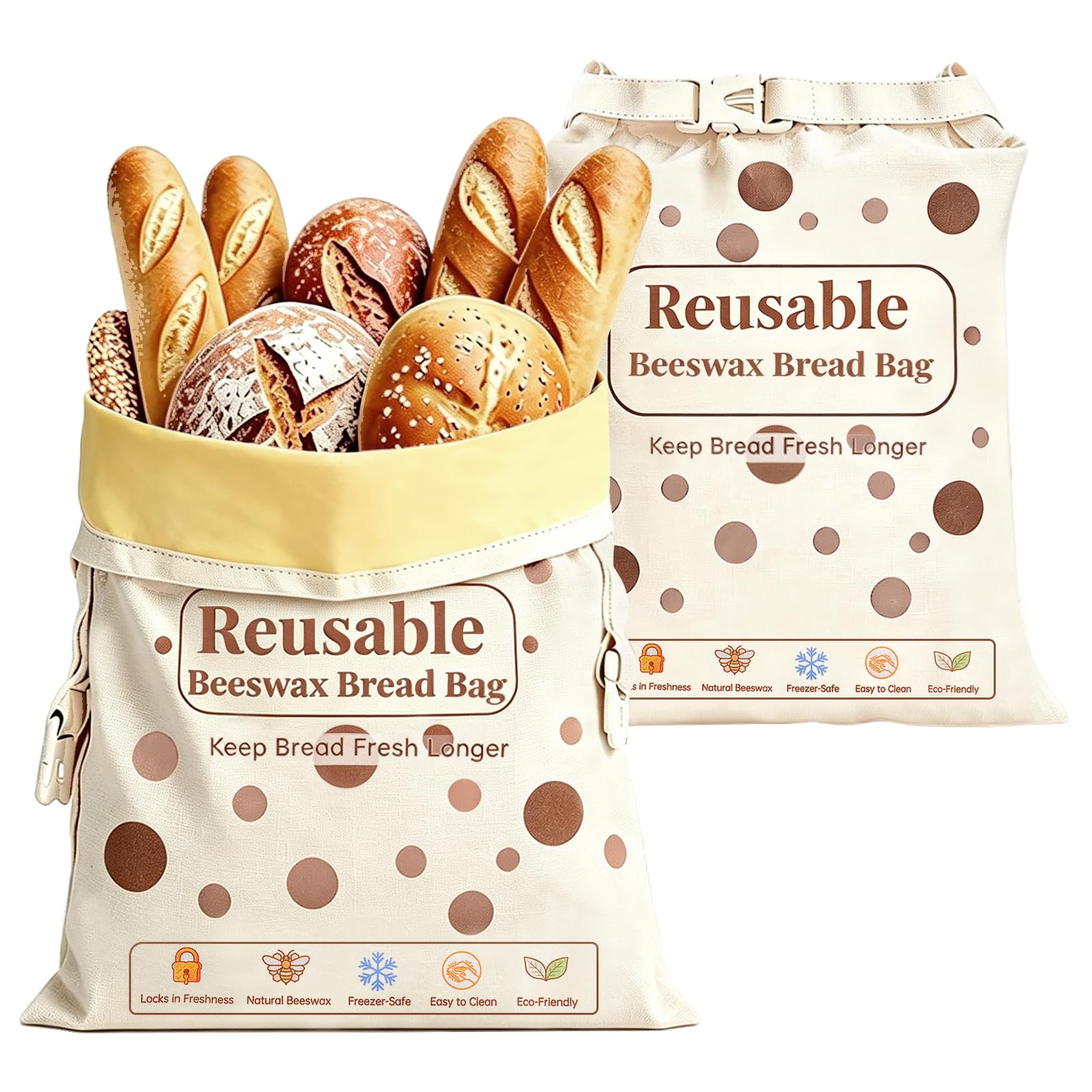 Surborder 2Pack Beeswax Bread Bags with Zipper for Sourdough & Homemade Bread, 17x13 Inches XL Reusable Bread Storage Bag, Keep