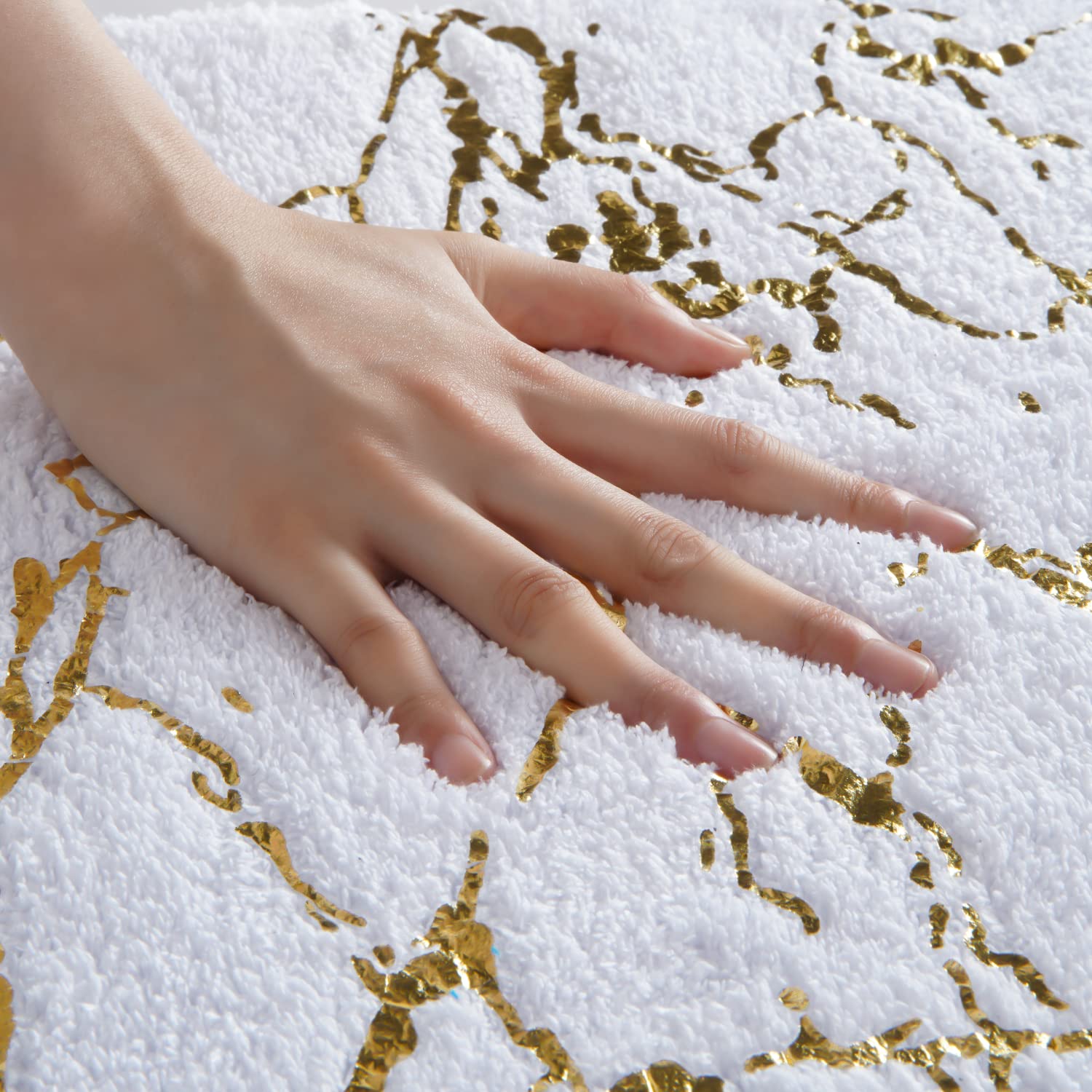 Qjhomo Toilet Rugs U Shaped White And Gold Bathroom Rugs, Gold Decor Toilet Mat Contour Bath Rug Marble Bathroom Accessories, Ex