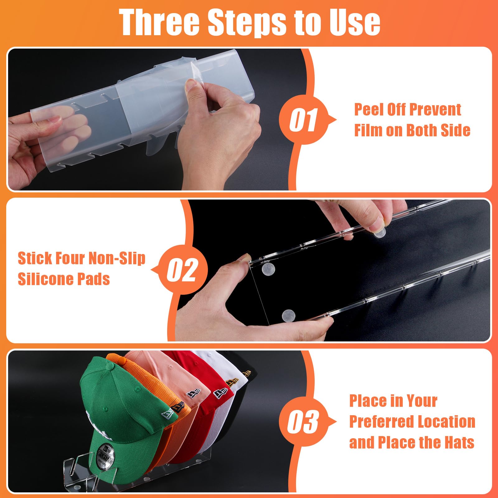 Sloworld Hat Stand For Baseball Caps, 2 Pcs No Install Acrylic Hat Organizer For 14 Baseball Caps, Hat Racks For Baseball Caps D